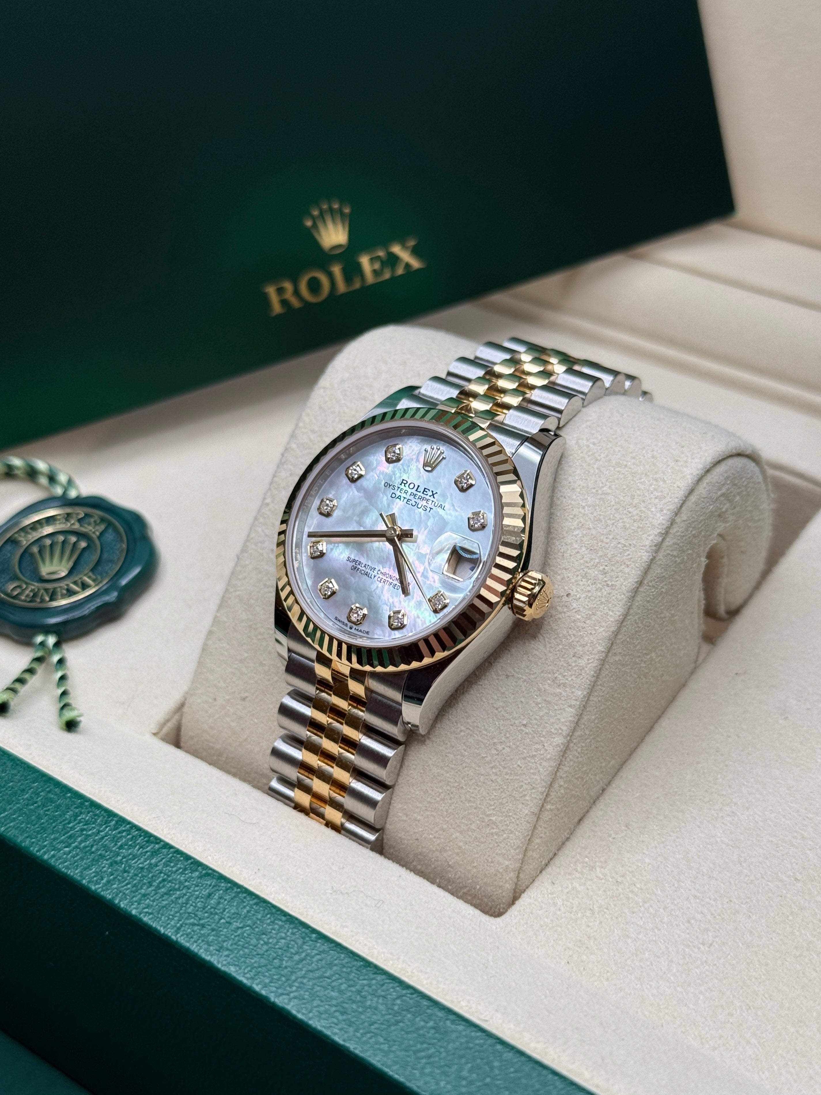 Datejust 31 Yellow Gold Two-Tone Mother of Pearl Diamond Luxury Watch