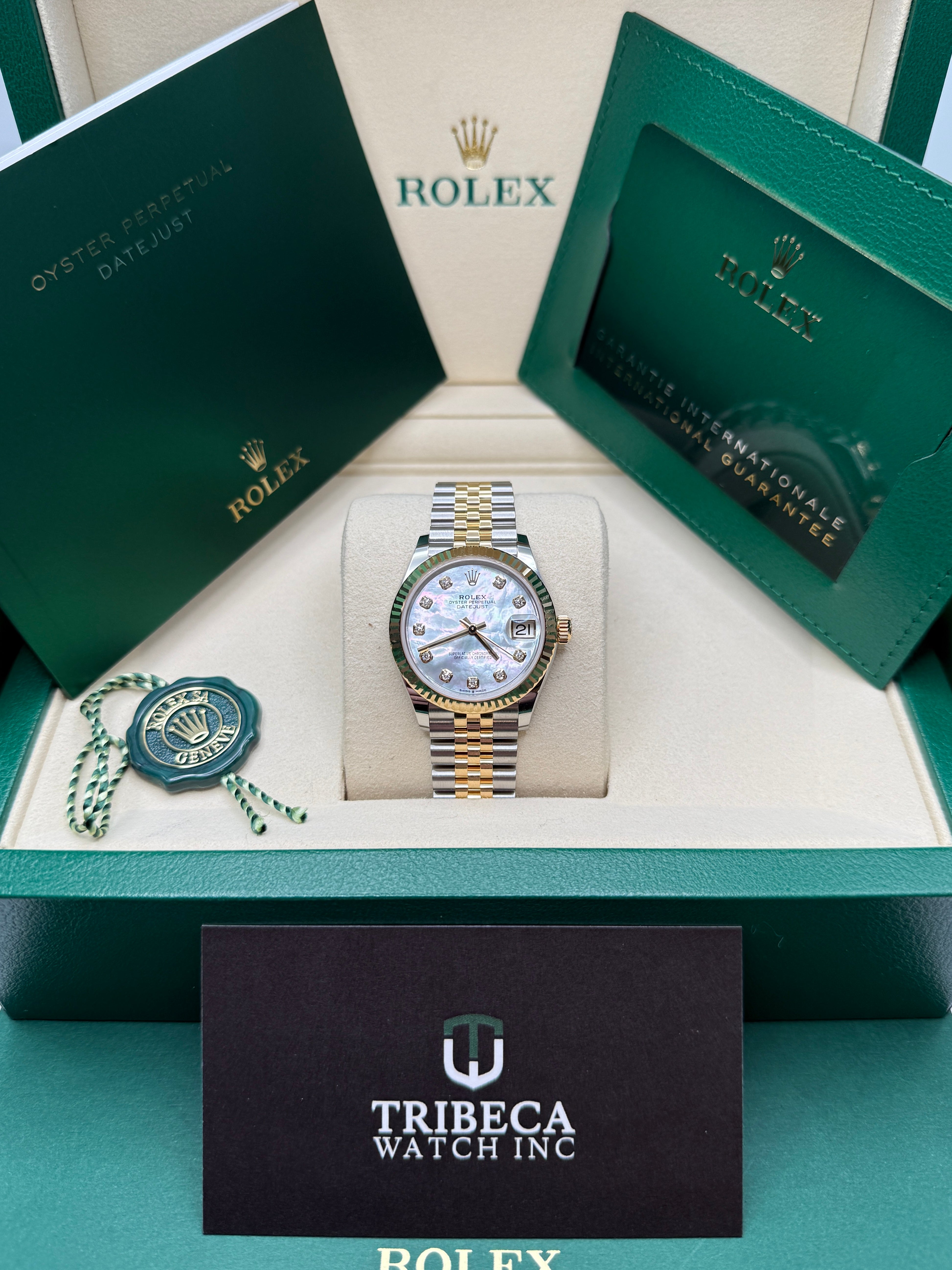 Datejust 31 Yellow Gold Two-Tone Mother of Pearl Diamond Luxury Watch