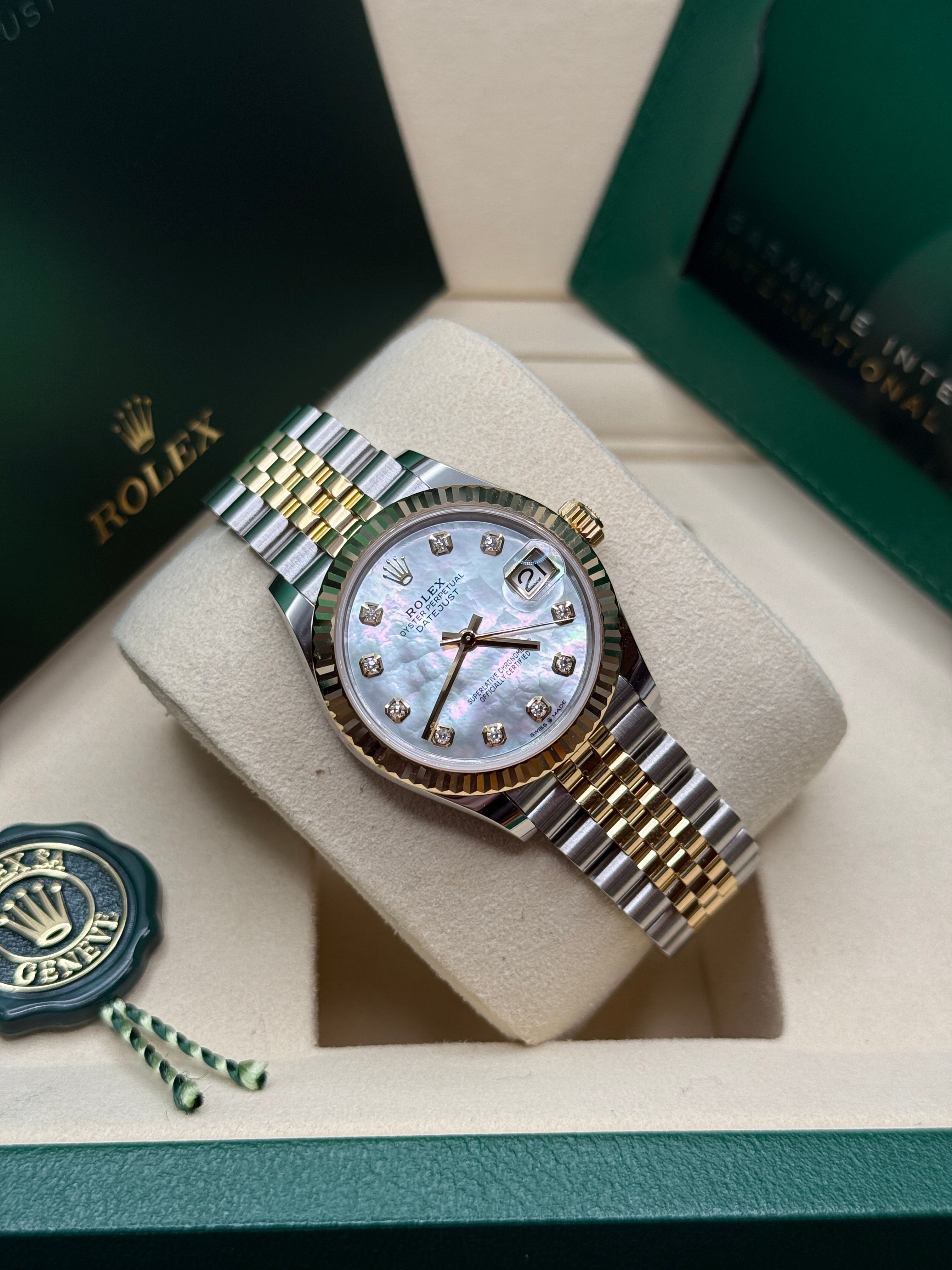 Datejust 31 Yellow Gold Two-Tone Mother of Pearl Diamond Luxury Watch