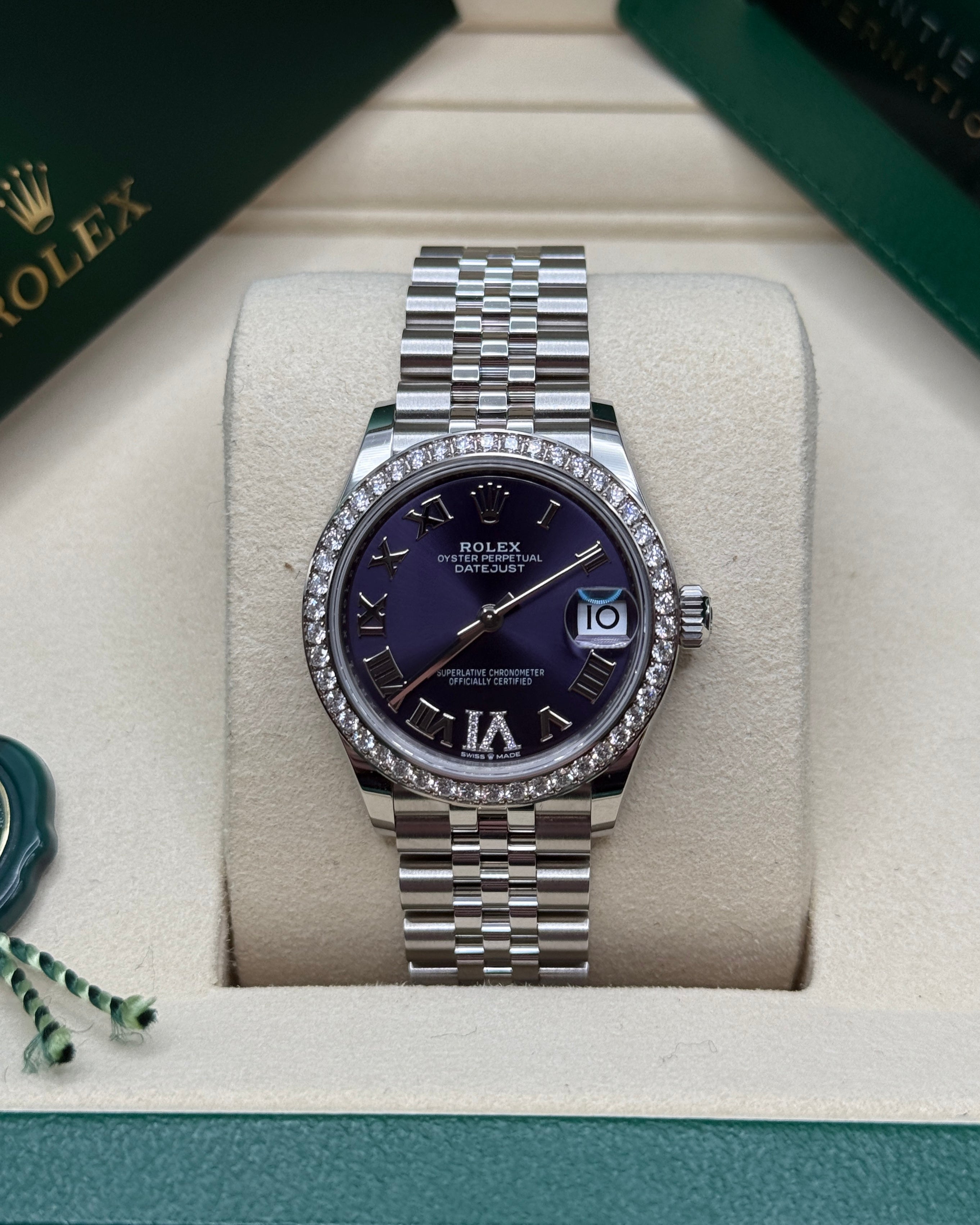 Datejust 31 Aubergine Roman Diamond Luxury Watch