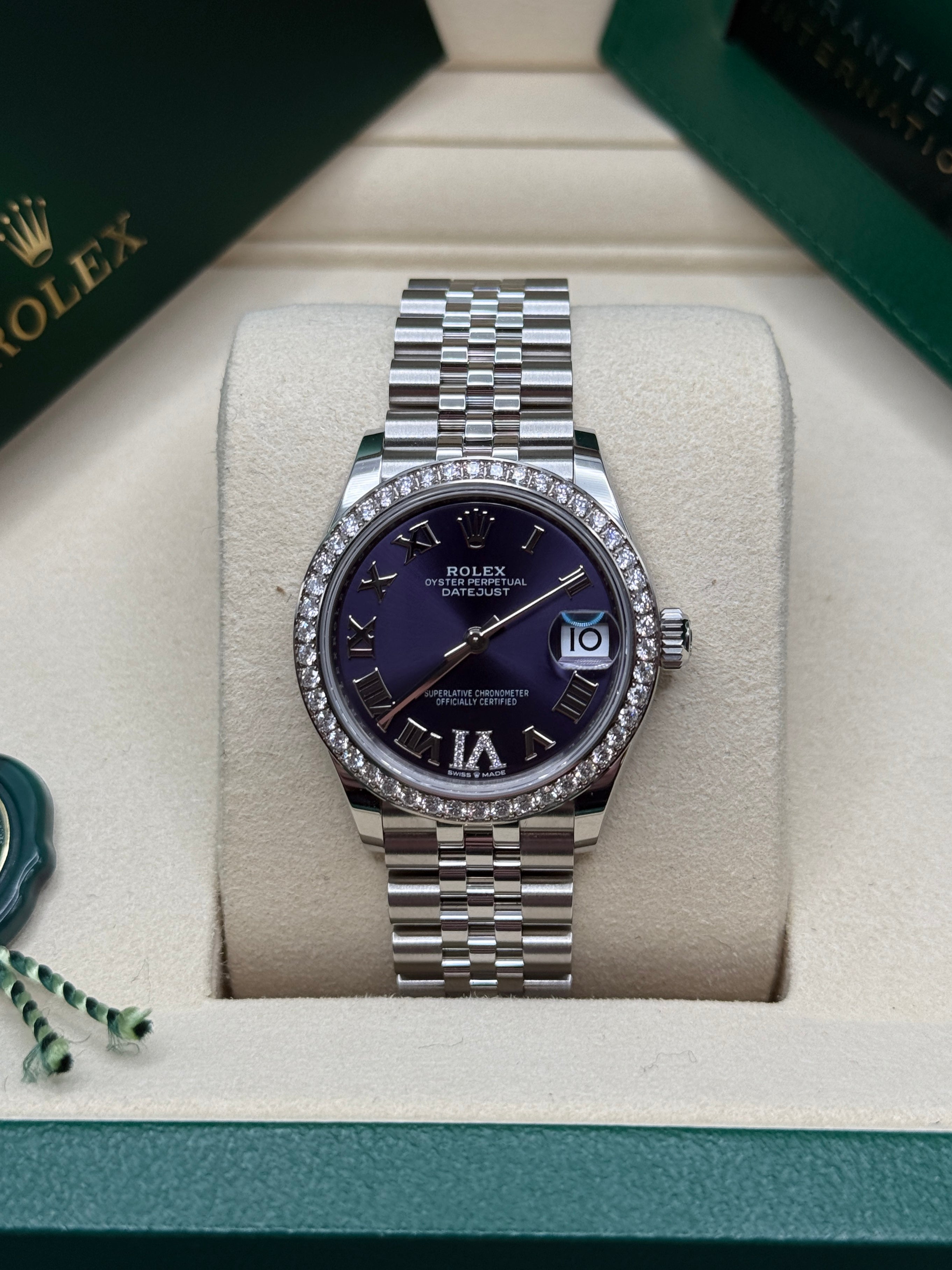 Datejust 31 Aubergine Roman Diamond Luxury Watch