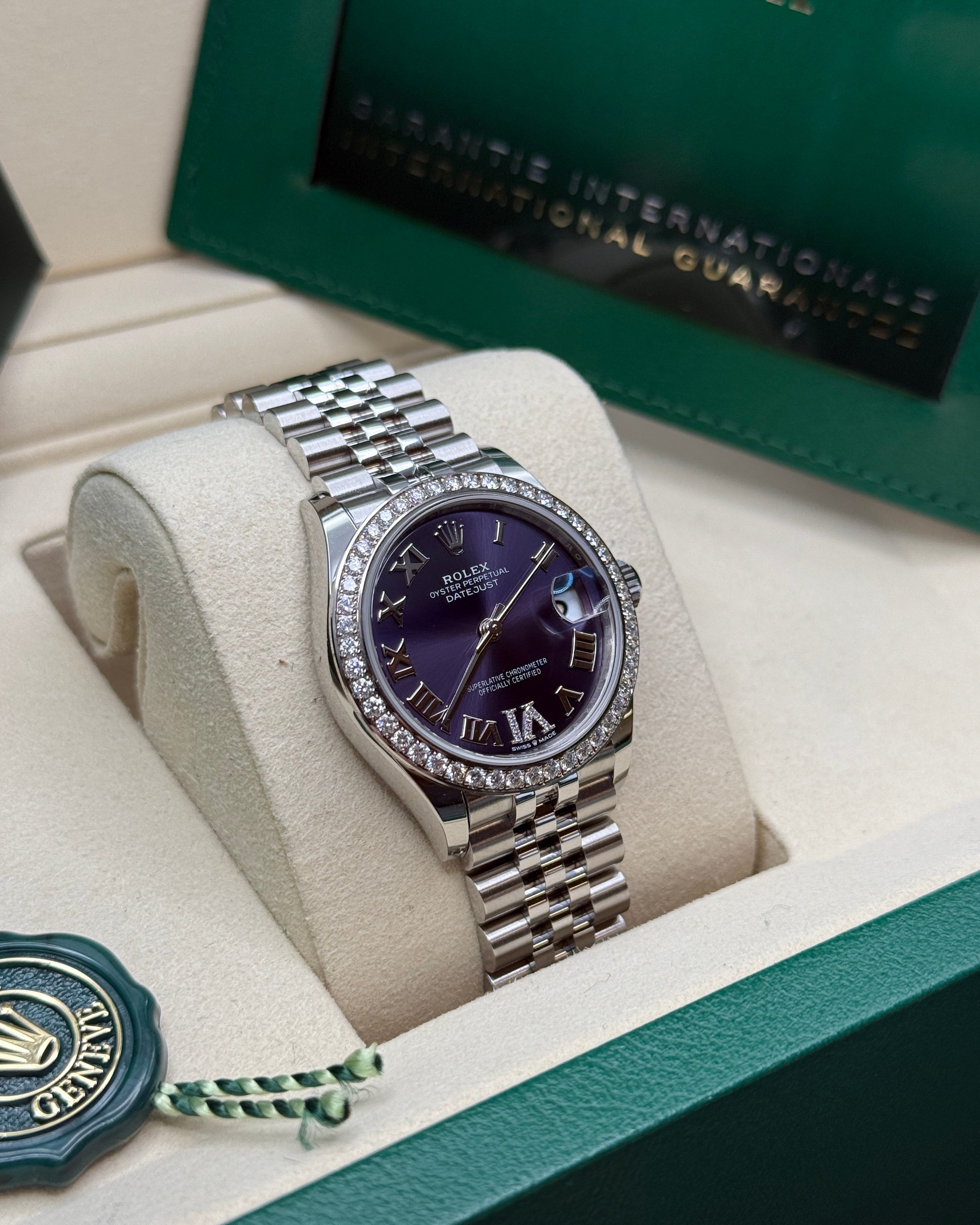 Datejust 31 Aubergine Roman Diamond Luxury Watch