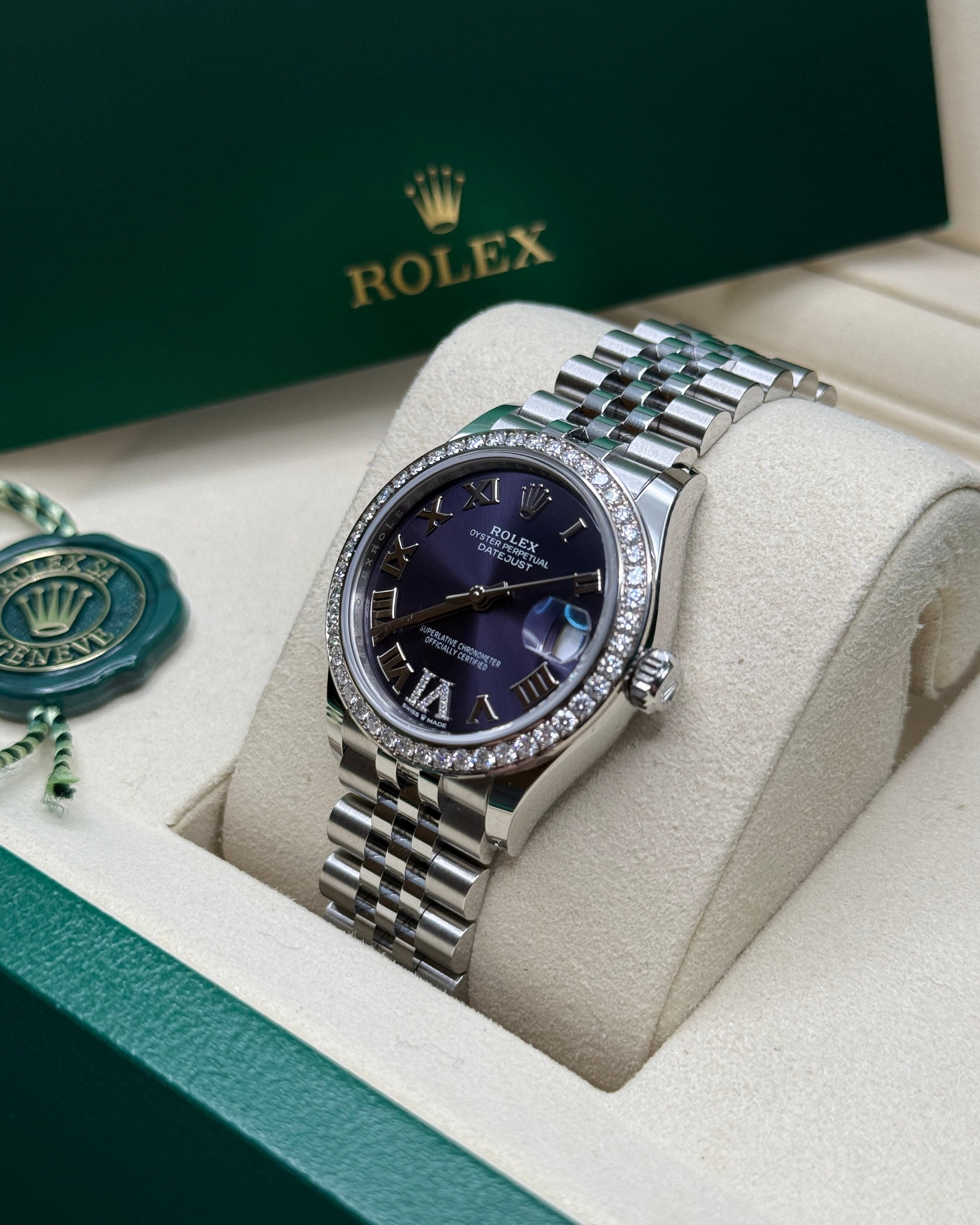 Datejust 31 Aubergine Roman Diamond Luxury Watch
