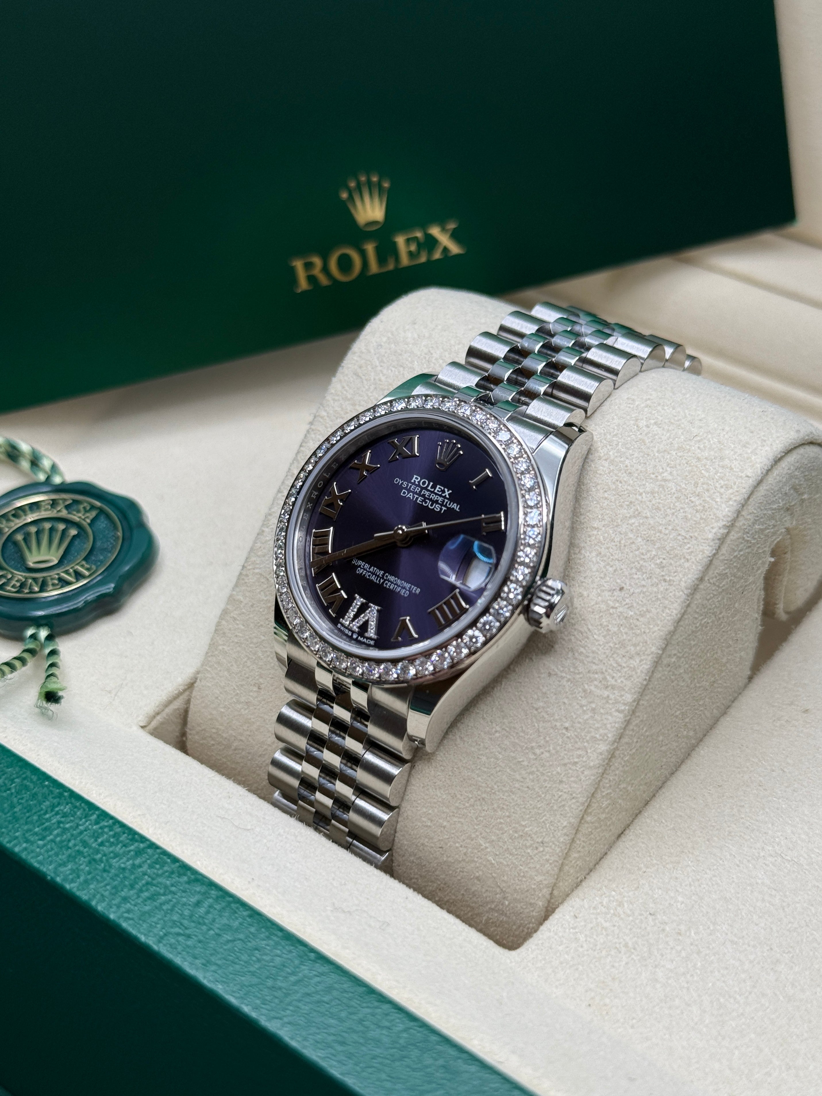 Datejust 31 Aubergine Roman Diamond Luxury Watch