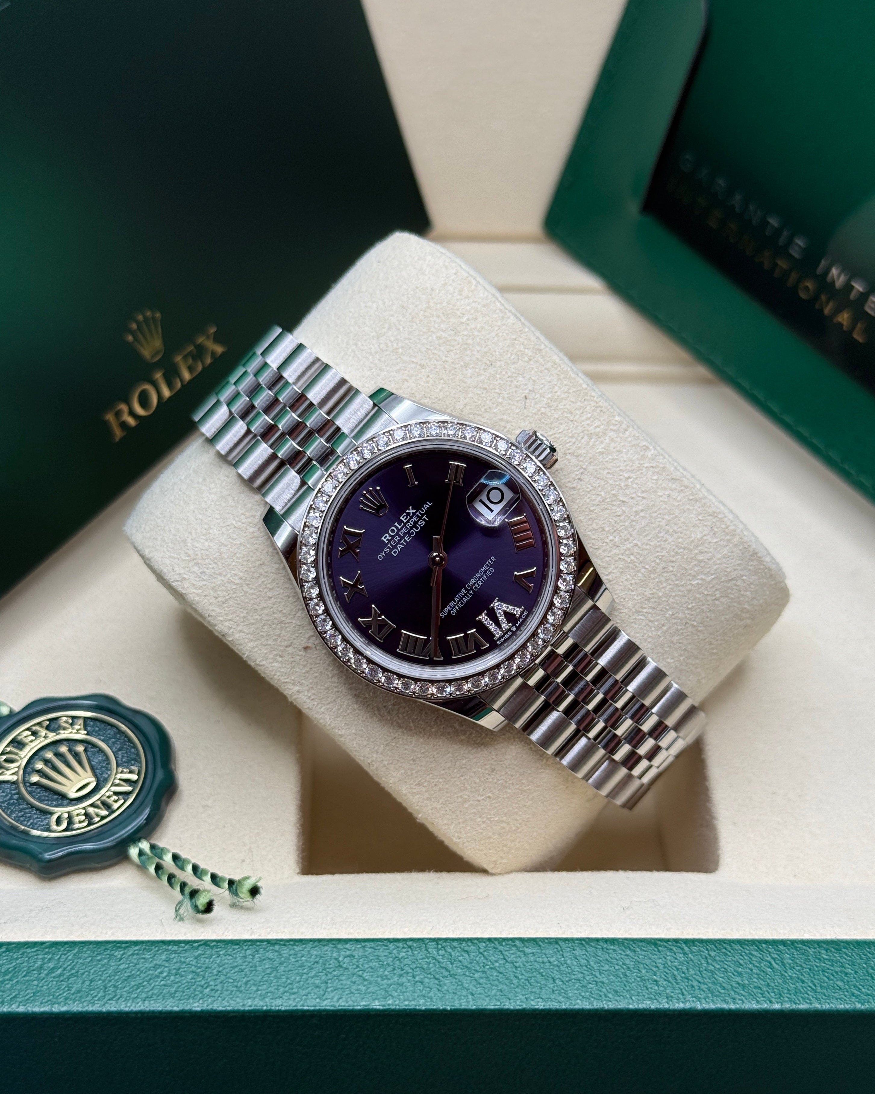 Datejust 31 Aubergine Roman Diamond Luxury Watch