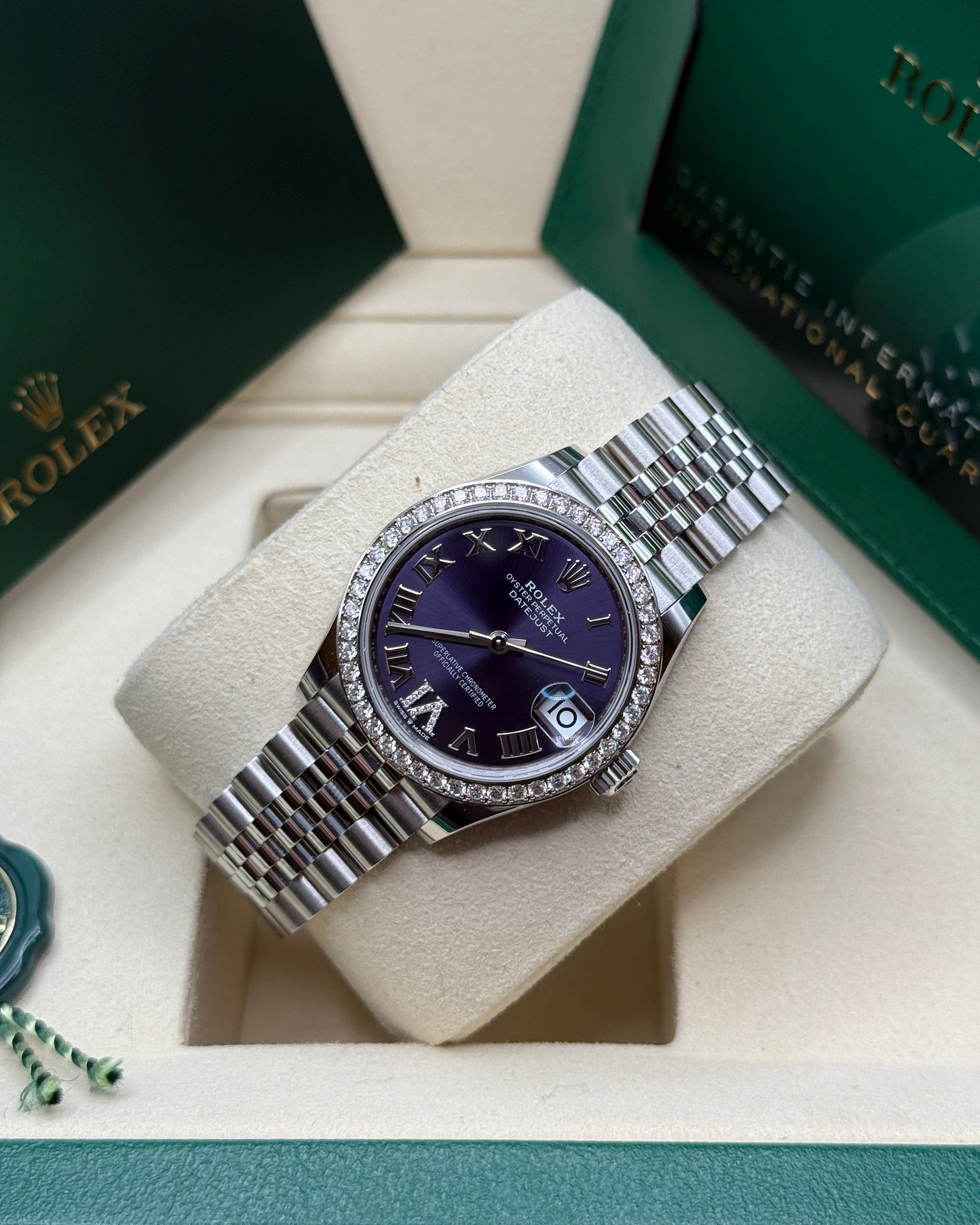 Datejust 31 Aubergine Roman Diamond Luxury Watch