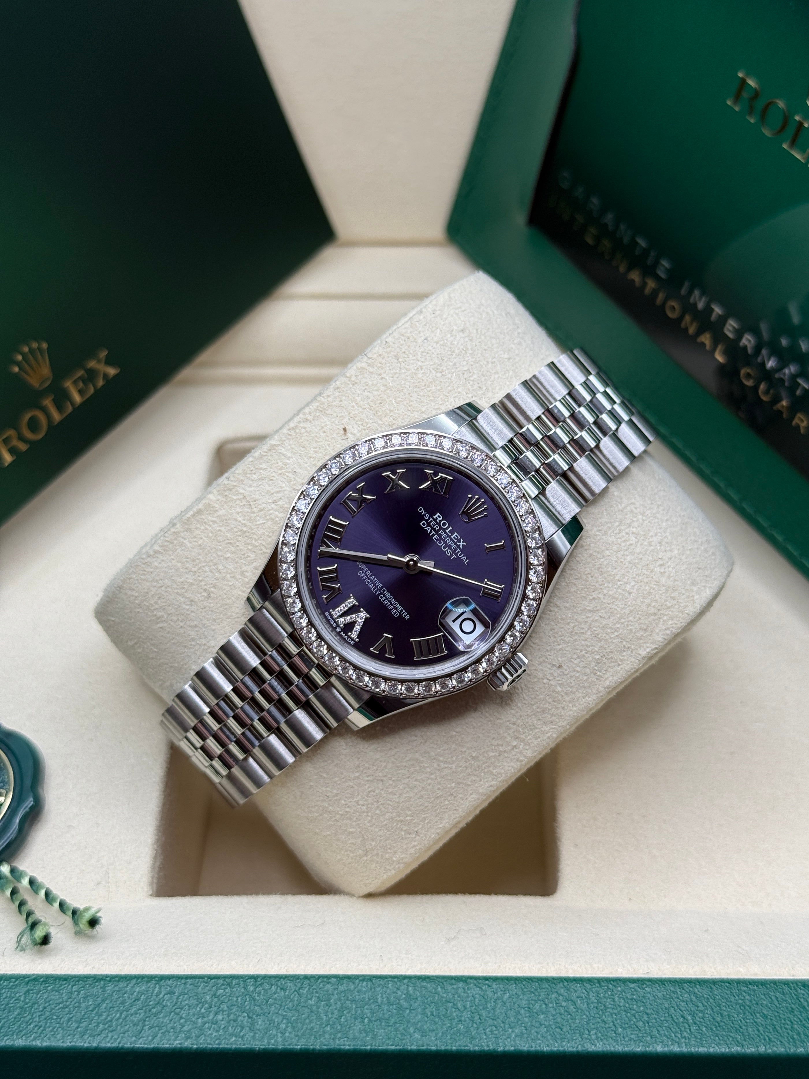 Datejust 31 Aubergine Roman Diamond Luxury Watch