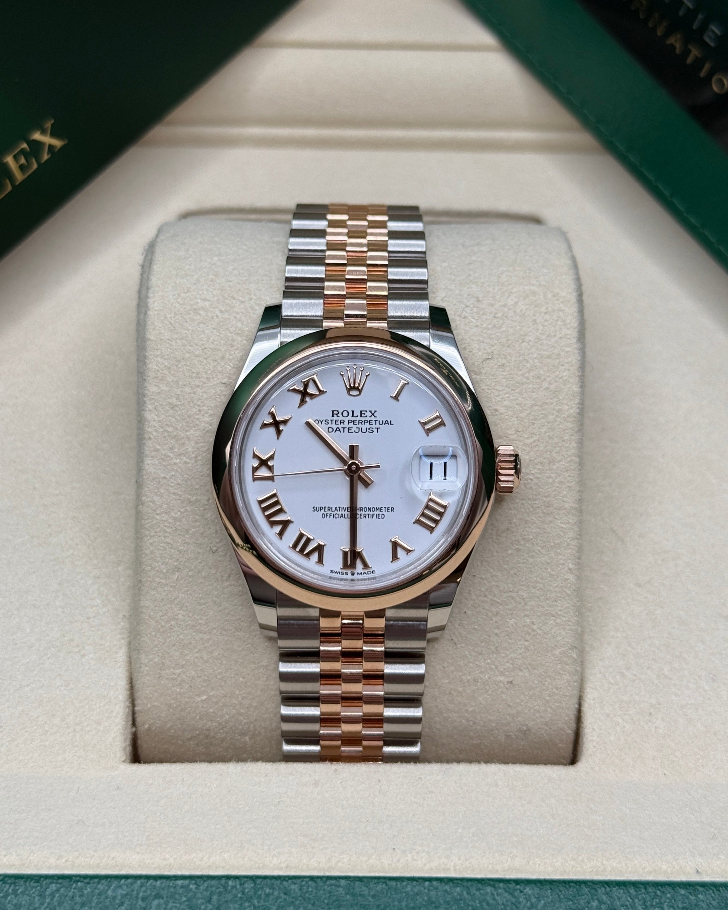 Datejust 31 Everose Gold Two-Tone White Roman Luxury Watch