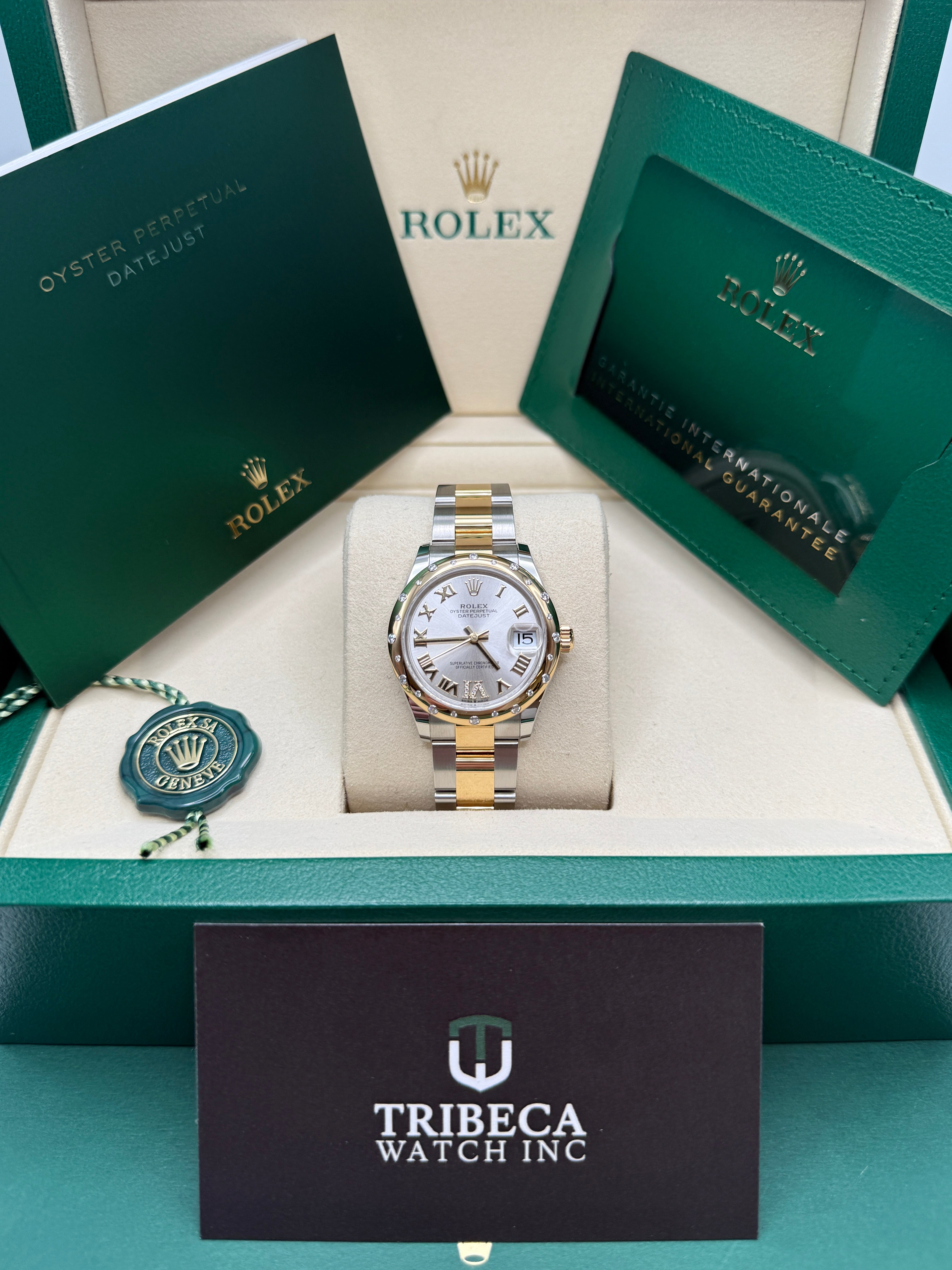 Datejust 31 Yellow Gold Two-Tone Silver Roman Diamond Luxury Watch