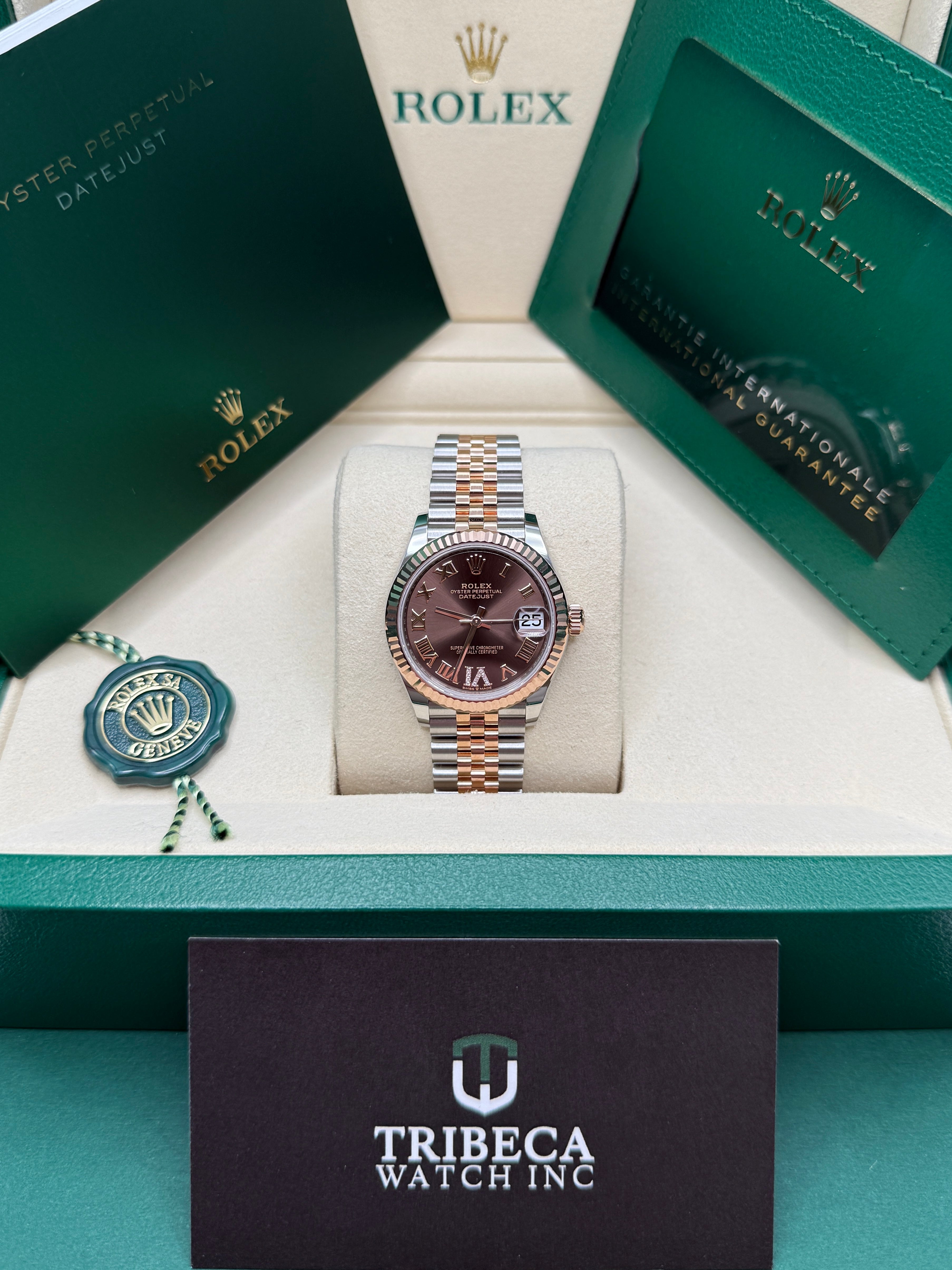 Datejust 31 Everose Gold Two-Tone Chocolate Roman Diamond Luxury Watch