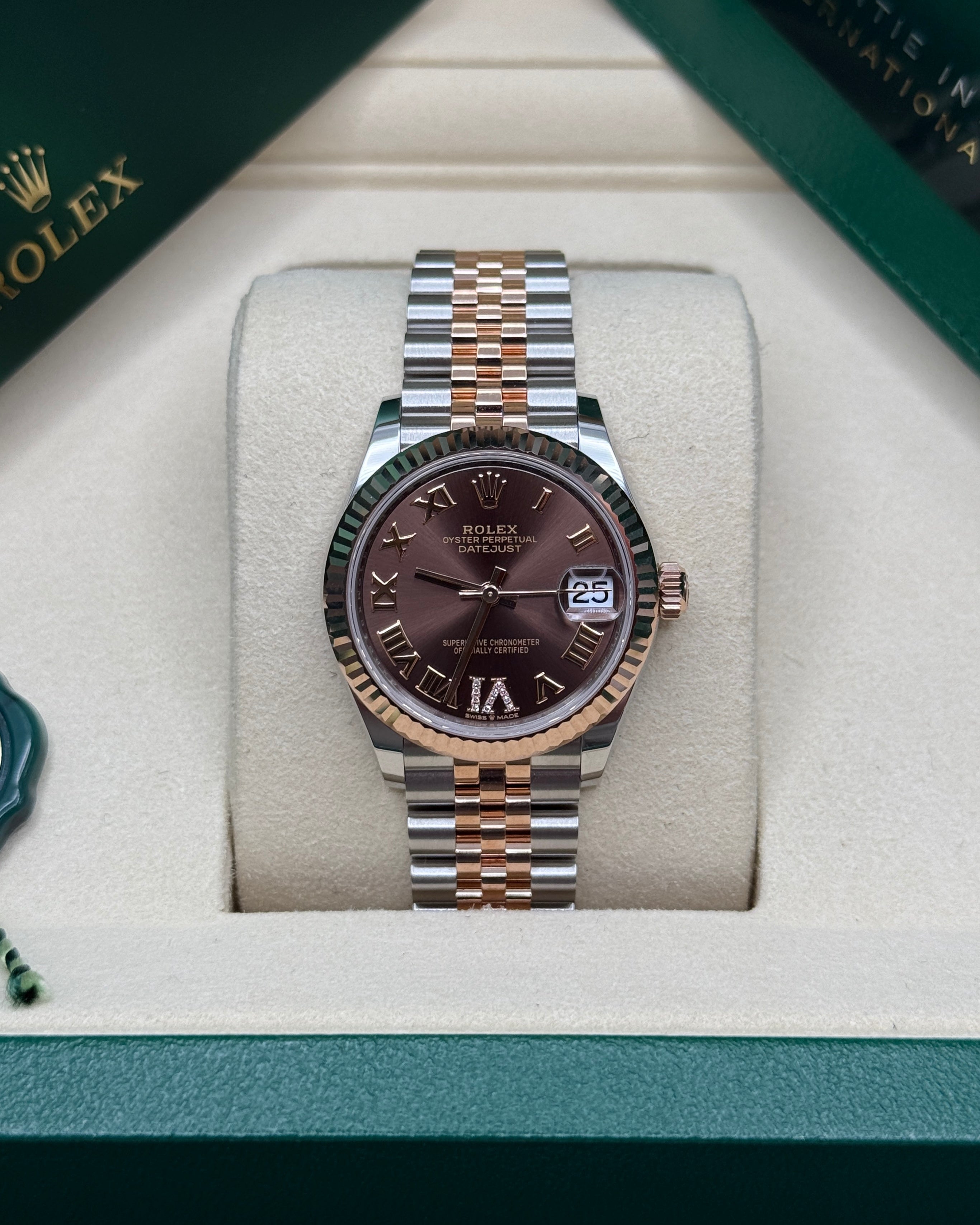Datejust 31 Everose Gold Two-Tone Chocolate Roman Diamond Luxury Watch