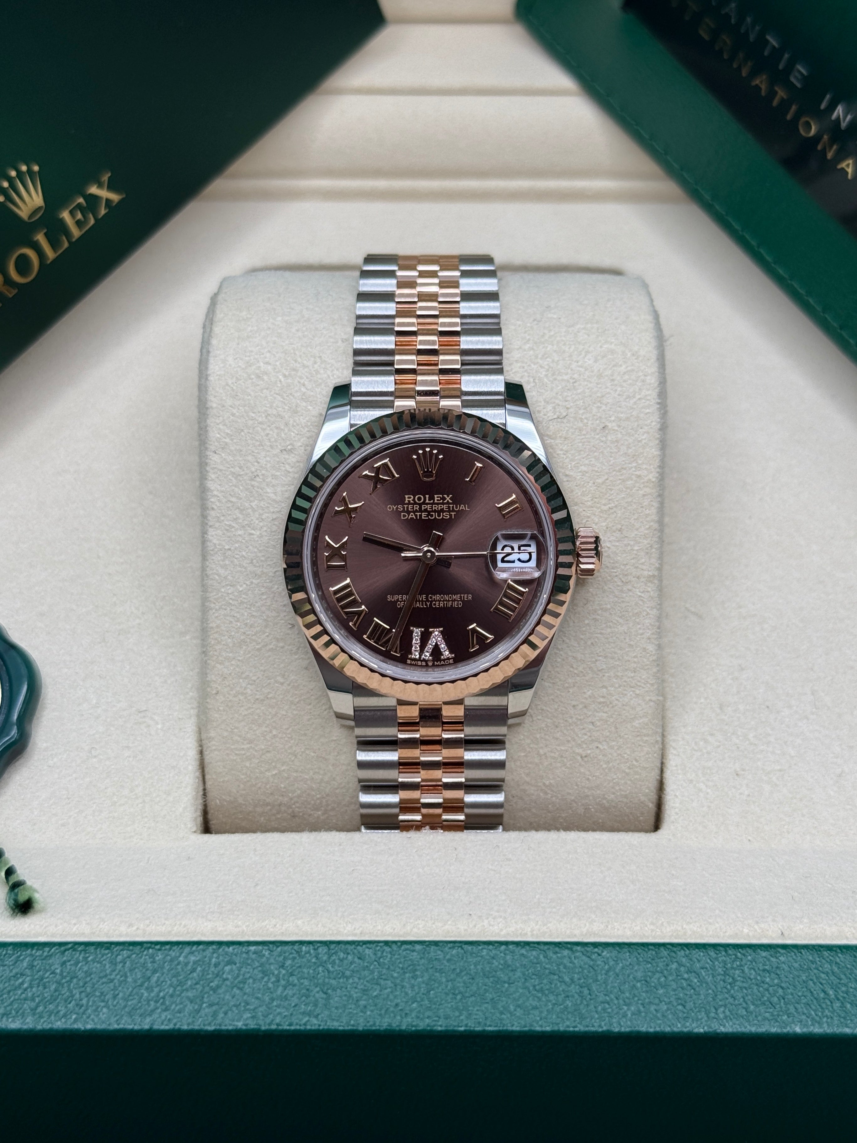 Datejust 31 Everose Gold Two-Tone Chocolate Roman Diamond Luxury Watch