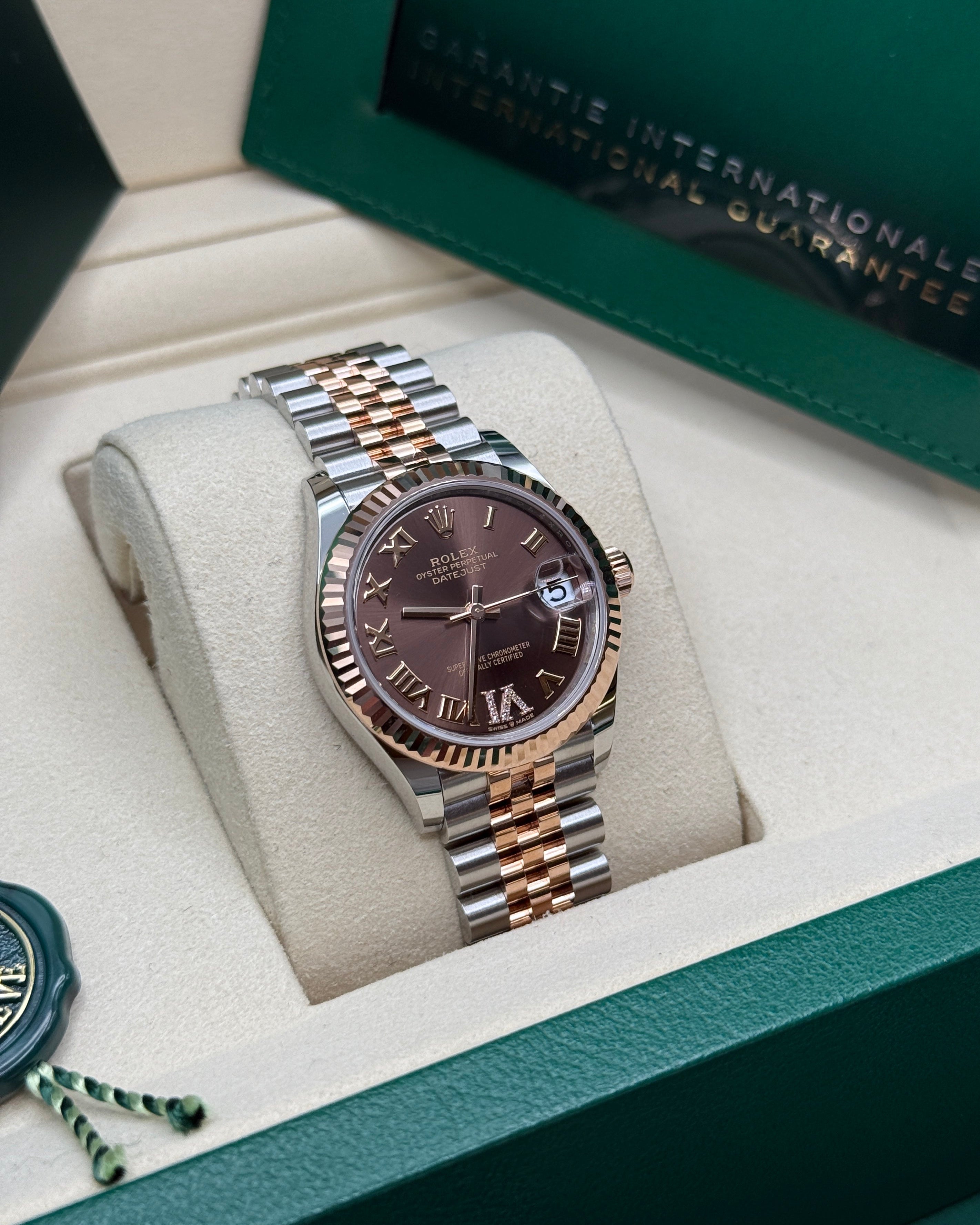 Datejust 31 Everose Gold Two-Tone Chocolate Roman Diamond Luxury Watch