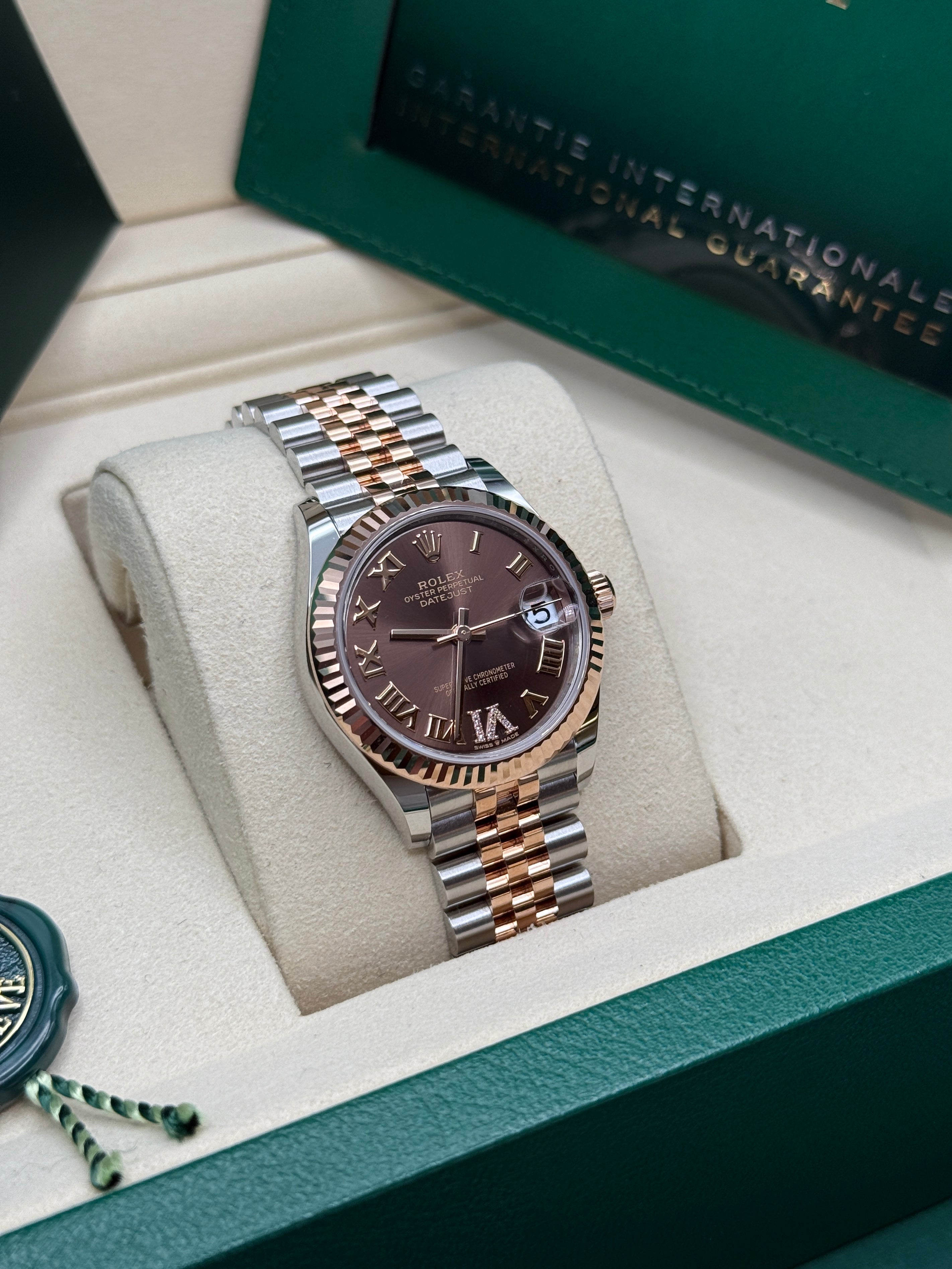 Datejust 31 Everose Gold Two-Tone Chocolate Roman Diamond Luxury Watch