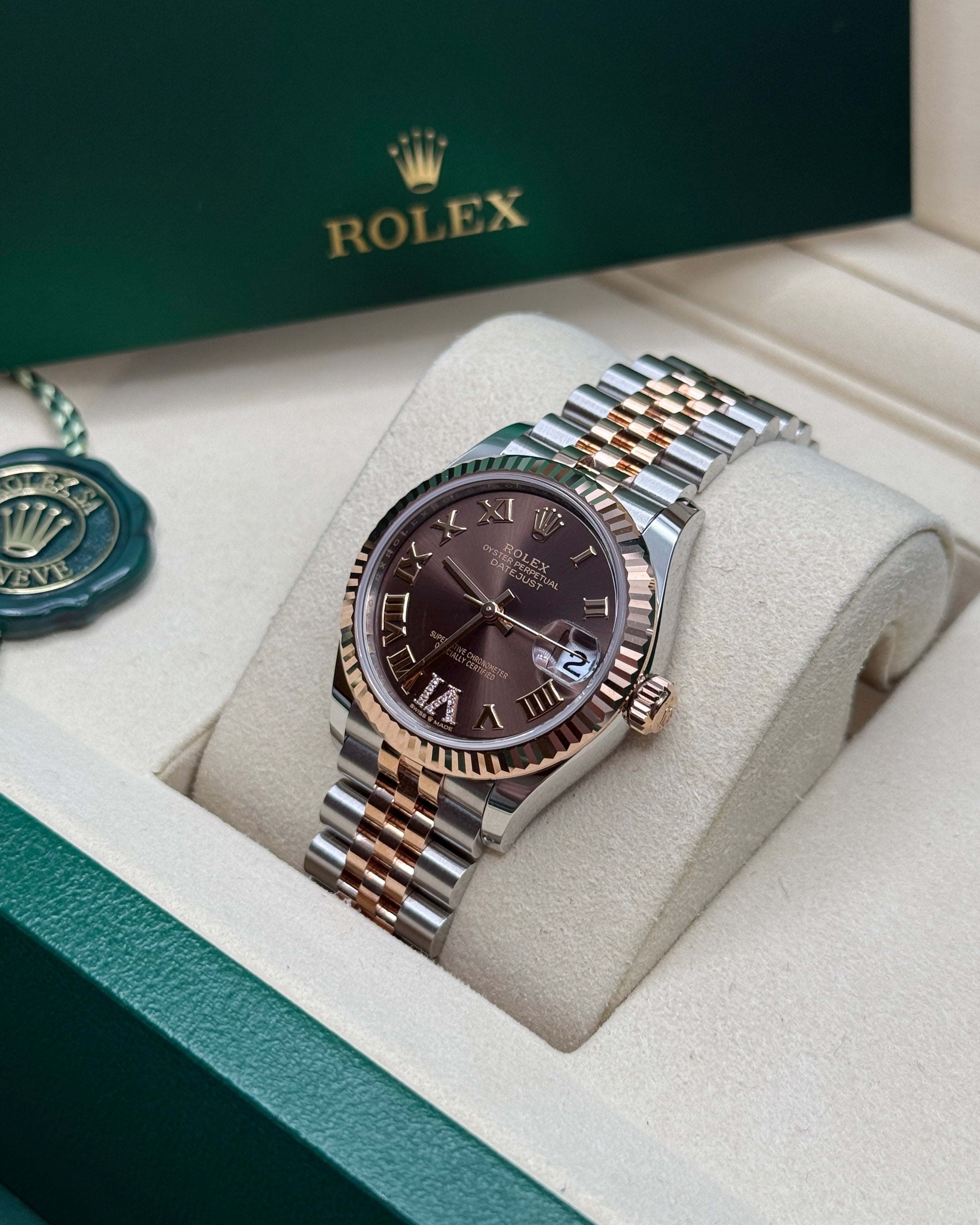 Datejust 31 Everose Gold Two-Tone Chocolate Roman Diamond Luxury Watch