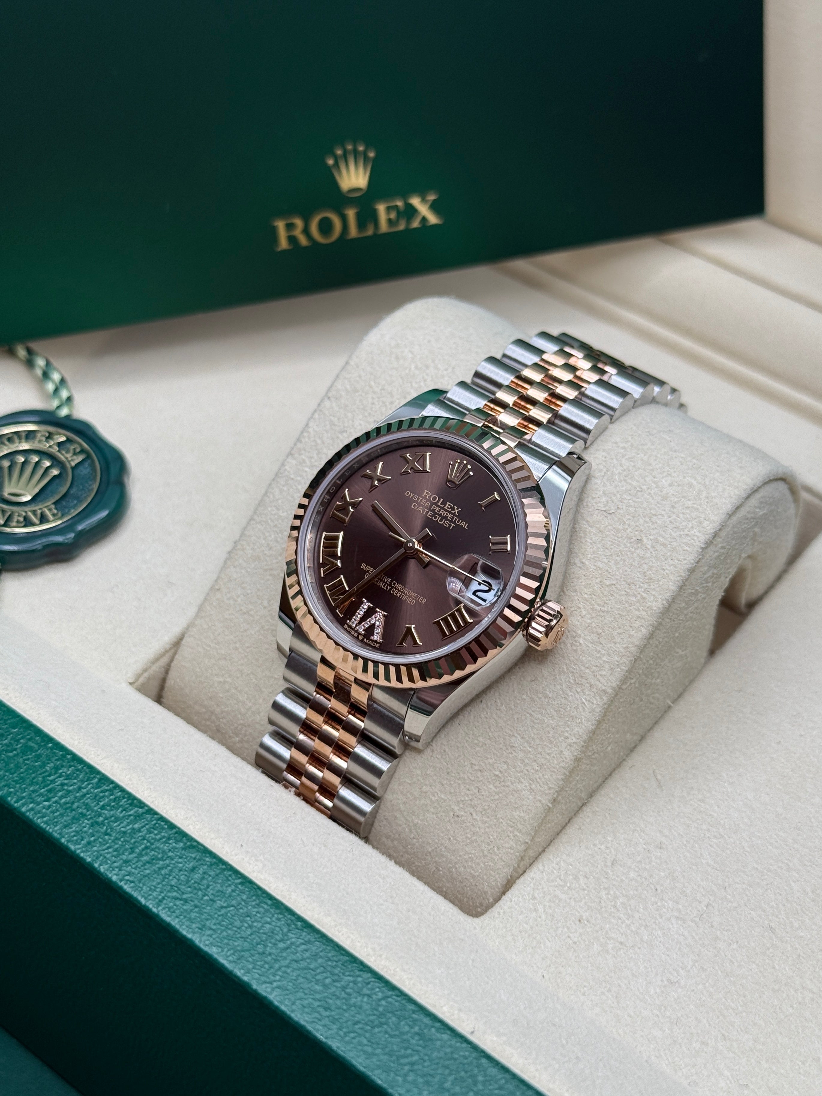 Datejust 31 Everose Gold Two-Tone Chocolate Roman Diamond Luxury Watch
