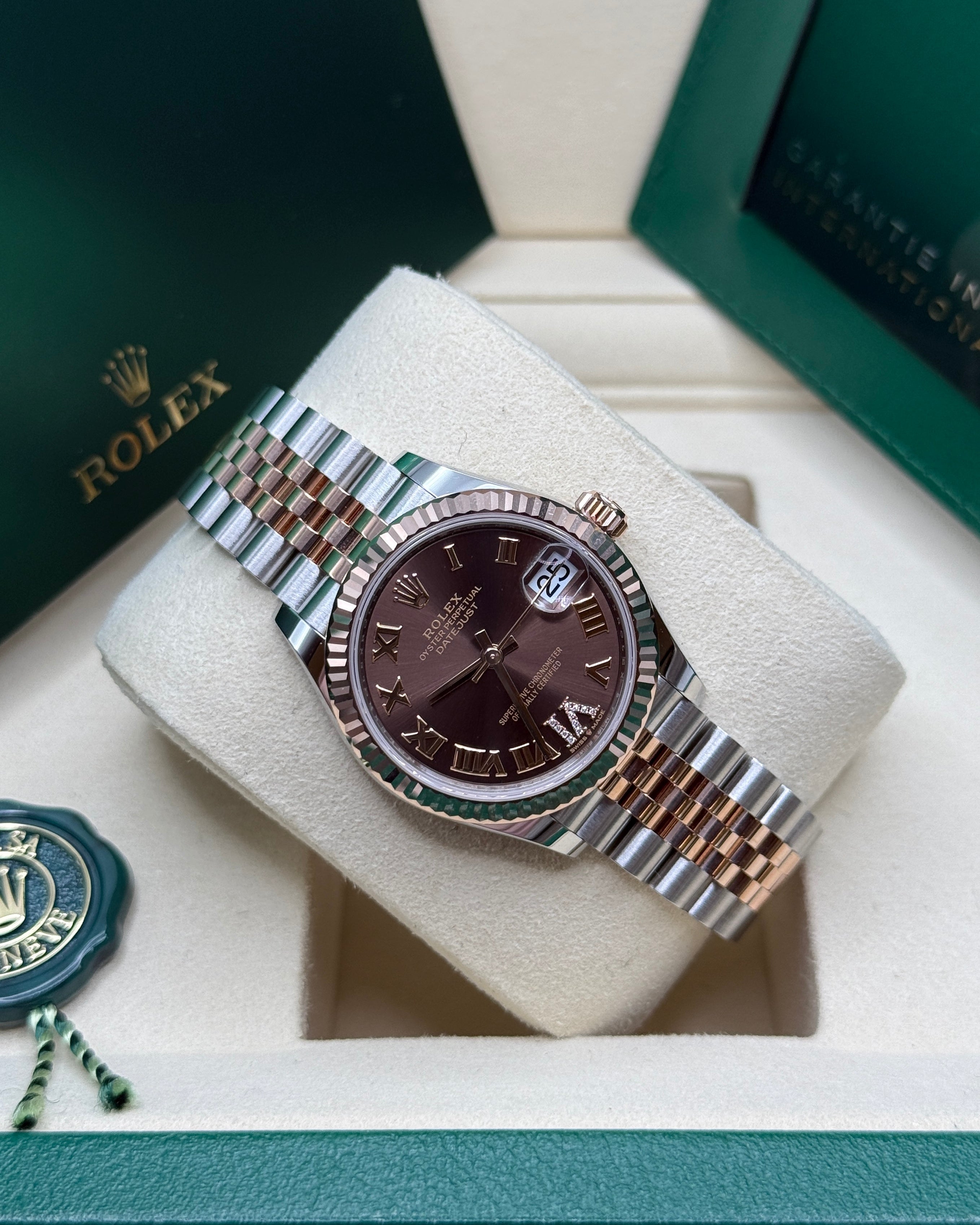 Datejust 31 Everose Gold Two-Tone Chocolate Roman Diamond Luxury Watch