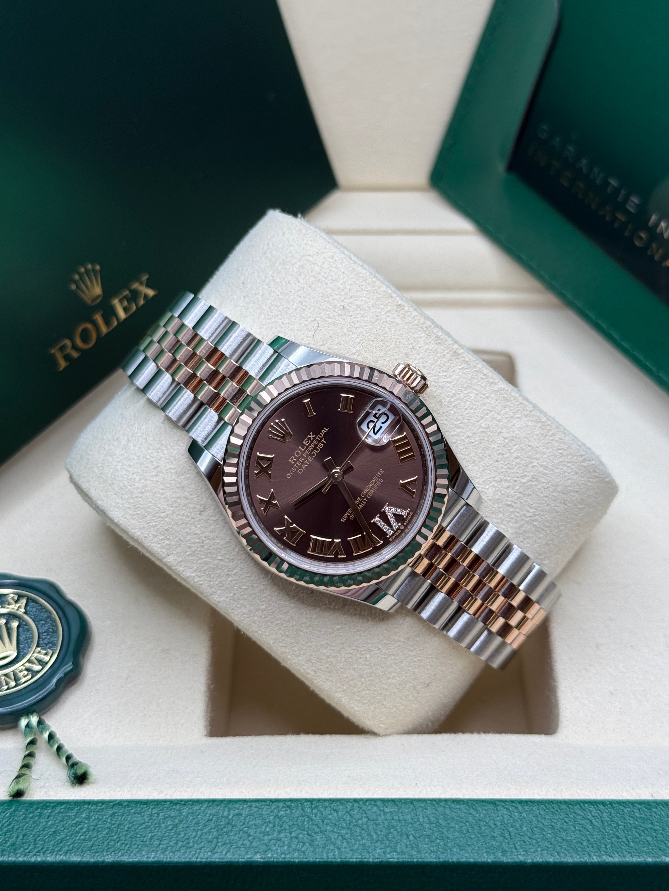 Datejust 31 Everose Gold Two-Tone Chocolate Roman Diamond Luxury Watch