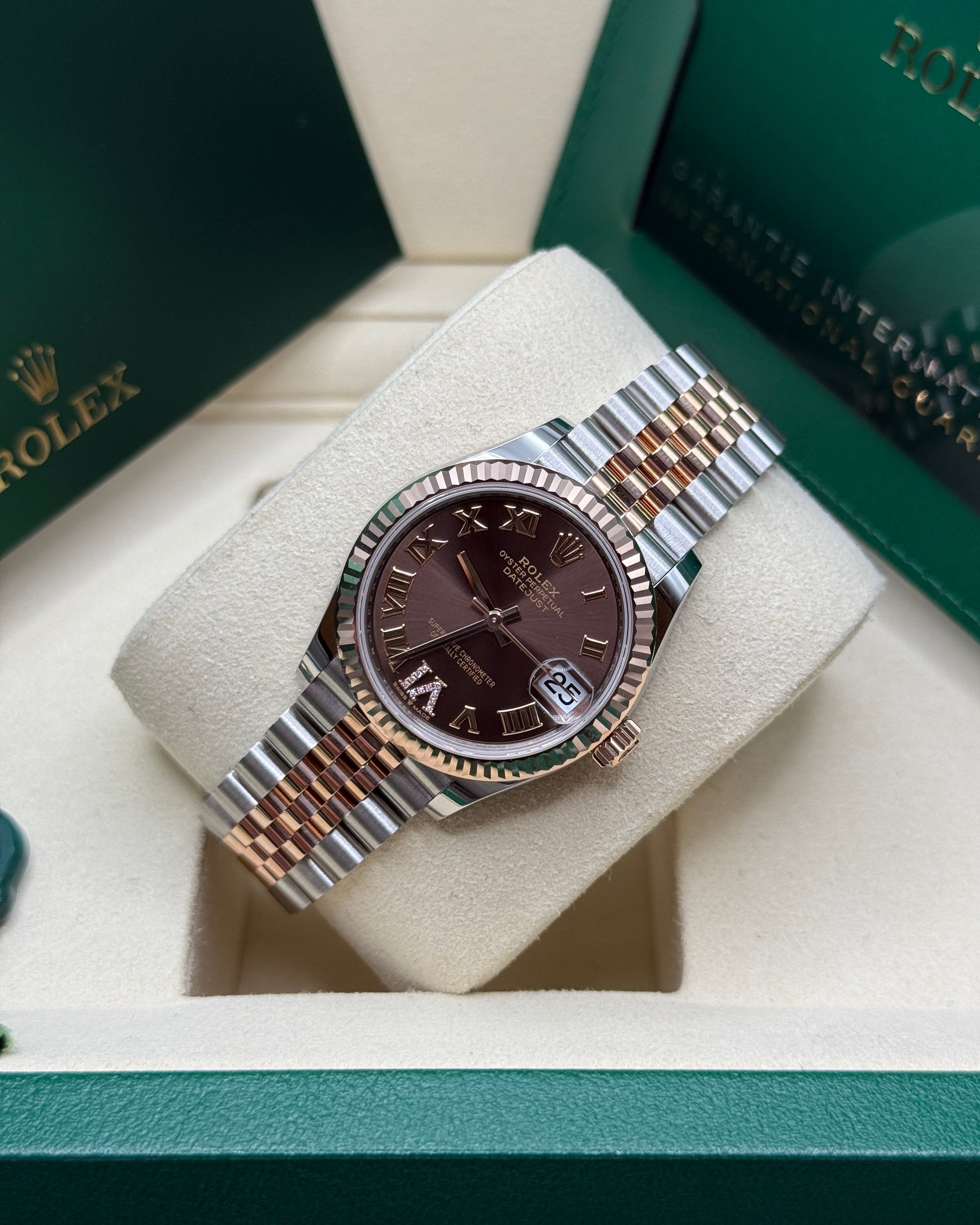 Datejust 31 Everose Gold Two-Tone Chocolate Roman Diamond Luxury Watch