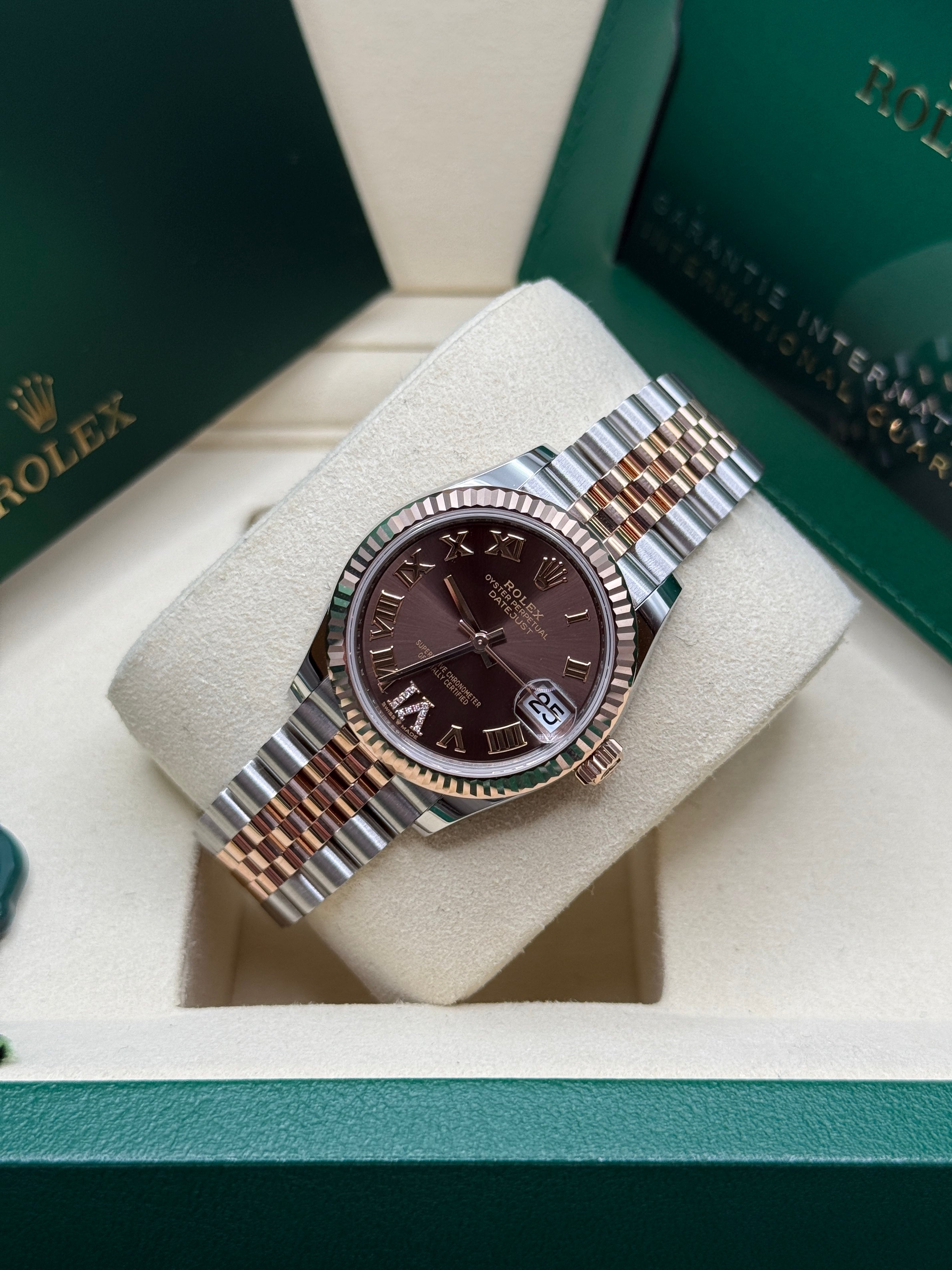Datejust 31 Everose Gold Two-Tone Chocolate Roman Diamond Luxury Watch
