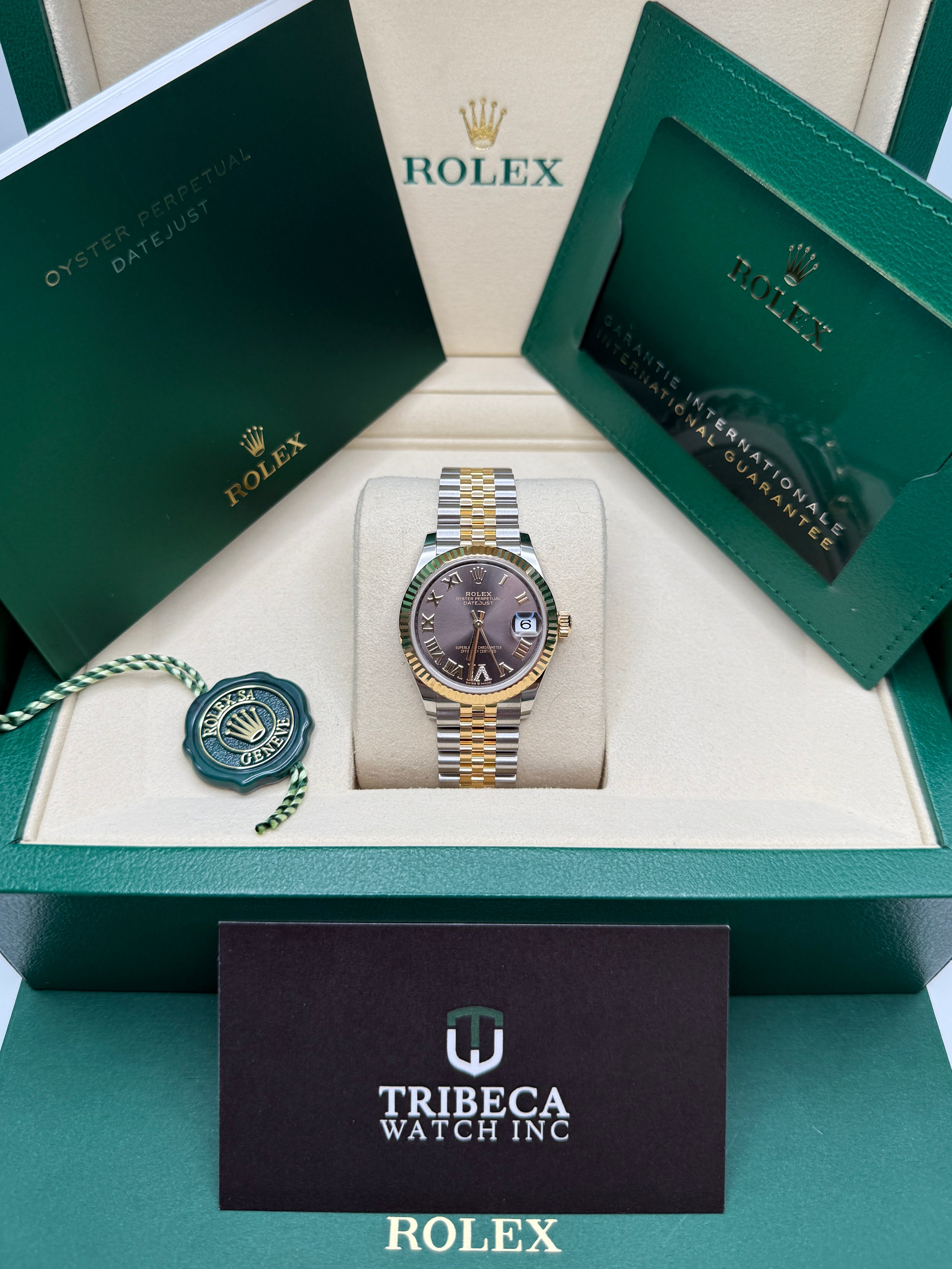 Datejust 31 Yellow Gold Two-Tone Dark Grey Roman Diamond Luxury Watch