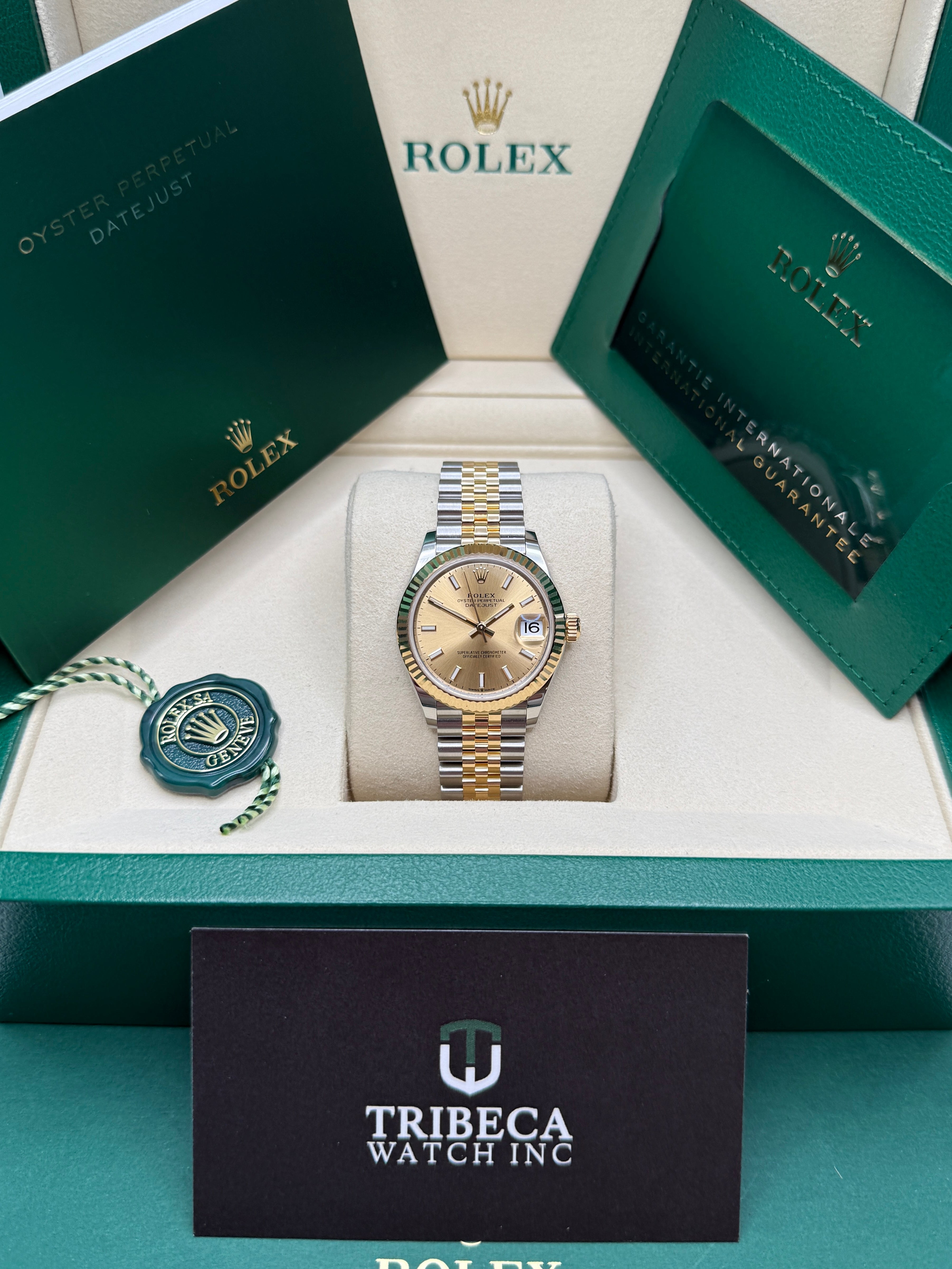 Datejust 31 Yellow Gold Two-Tone Champagne Index Luxury Watch