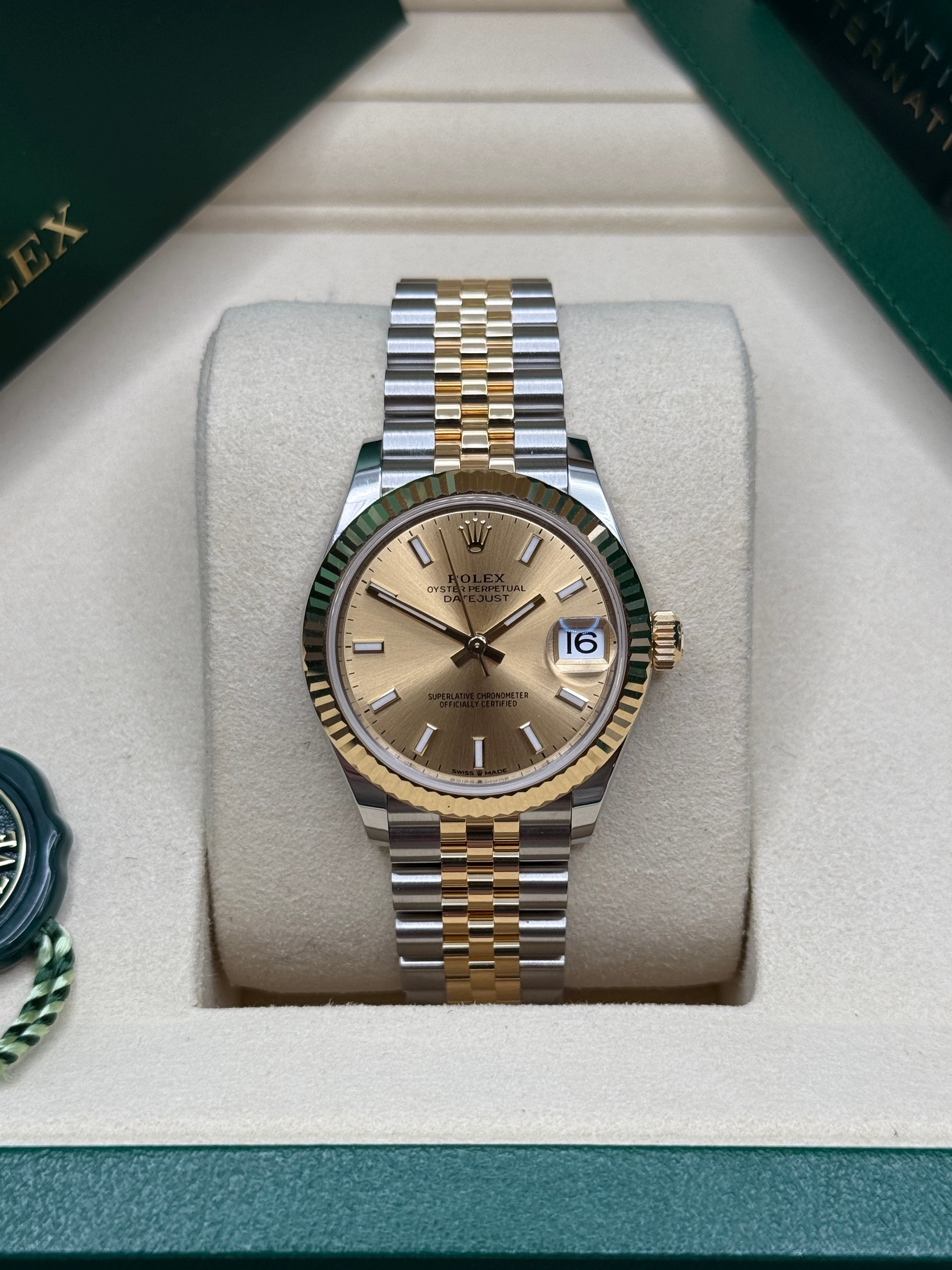 Datejust 31 Yellow Gold Two-Tone Champagne Index Luxury Watch