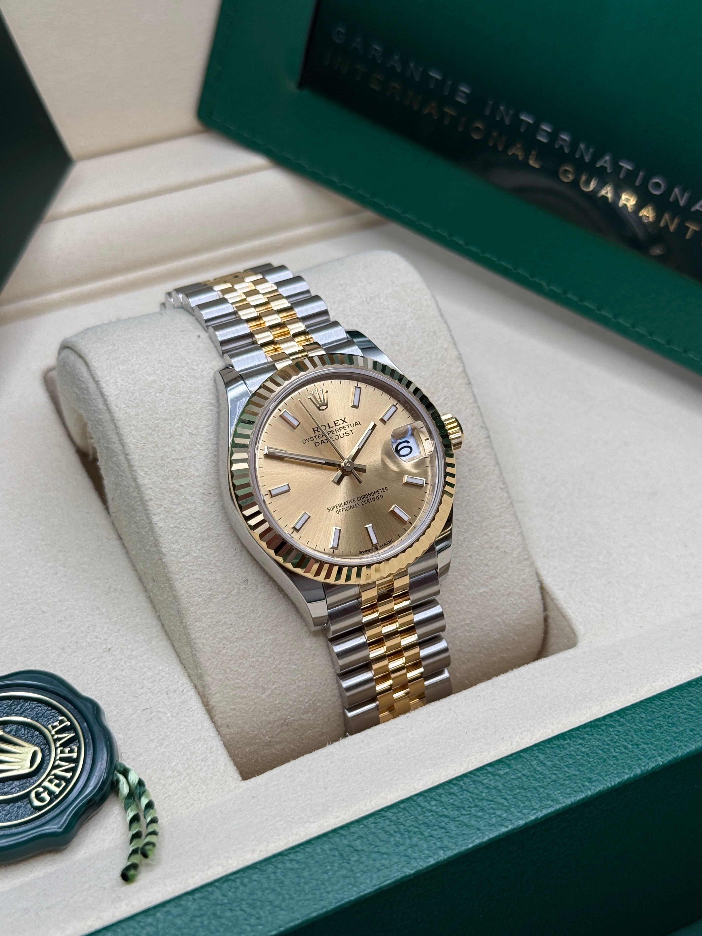 Datejust 31 Yellow Gold Two-Tone Champagne Index Luxury Watch