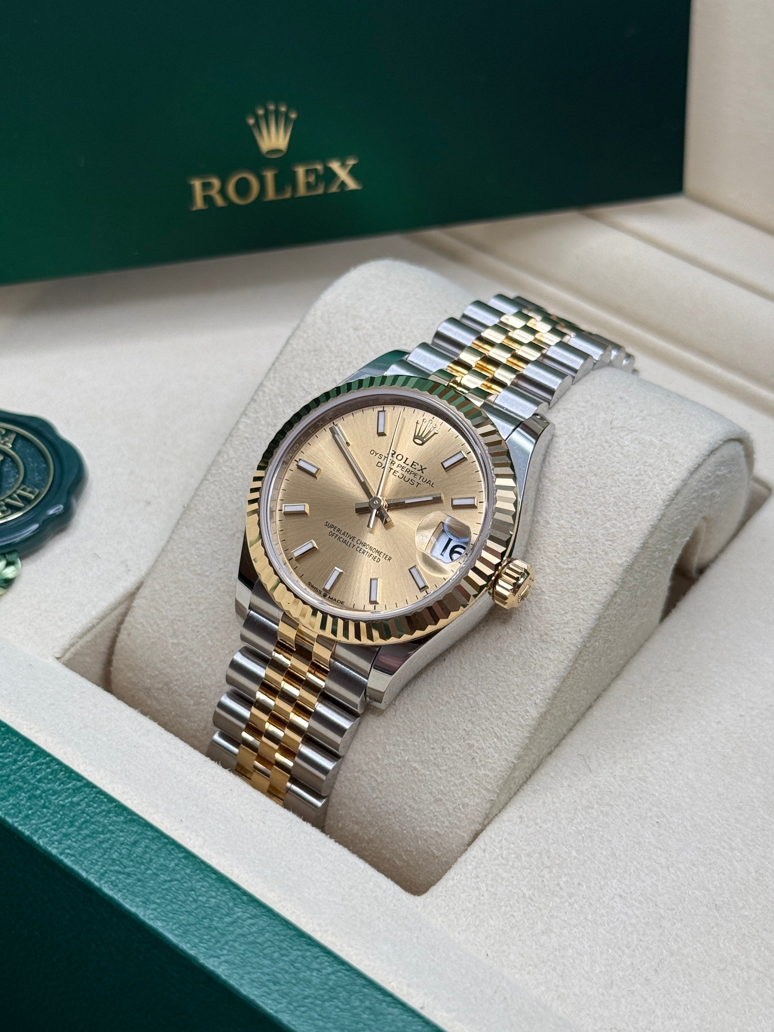 Datejust 31 Yellow Gold Two-Tone Champagne Index Luxury Watch