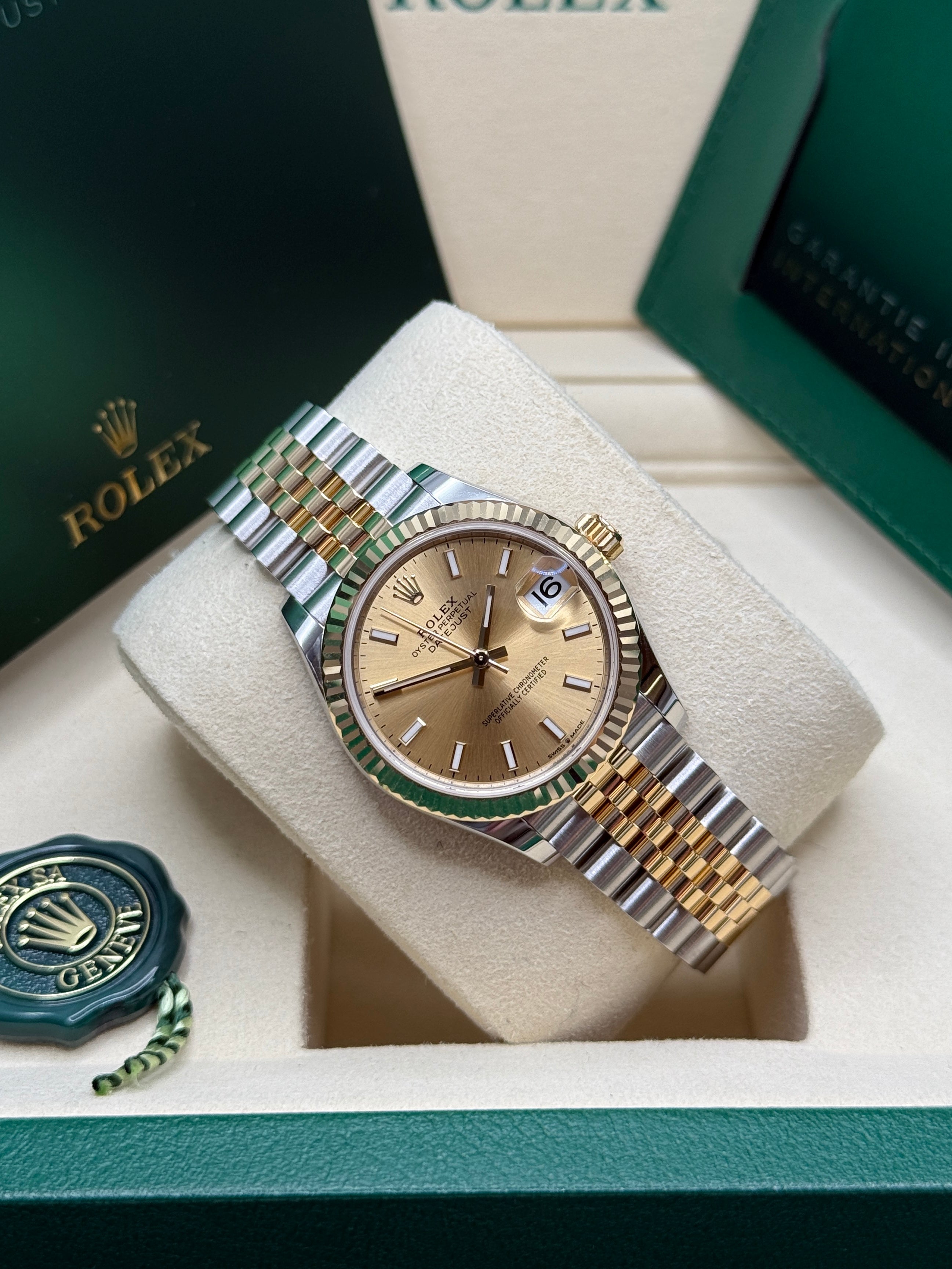 Datejust 31 Yellow Gold Two-Tone Champagne Index Luxury Watch