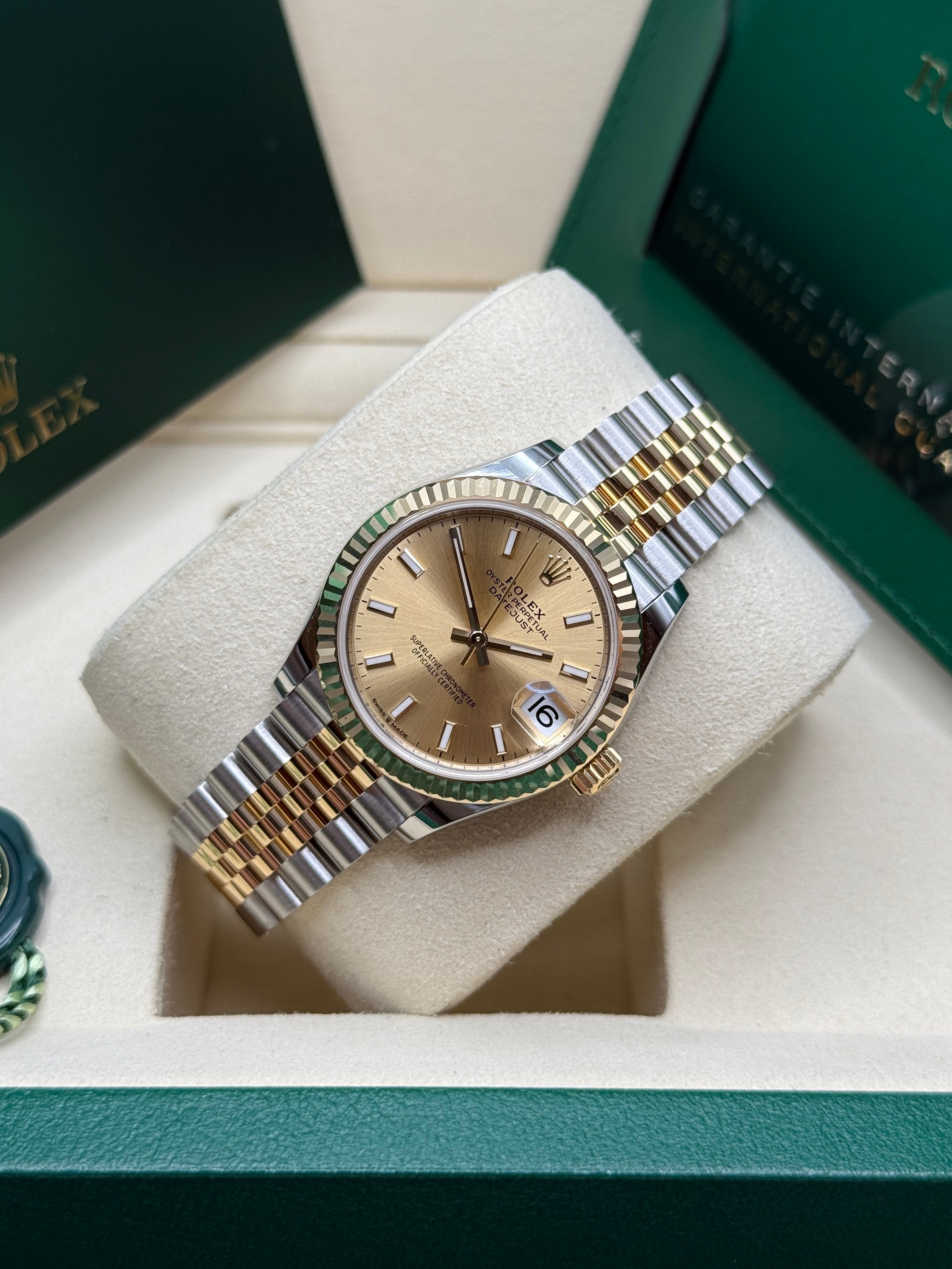 Datejust 31 Yellow Gold Two-Tone Champagne Index Luxury Watch