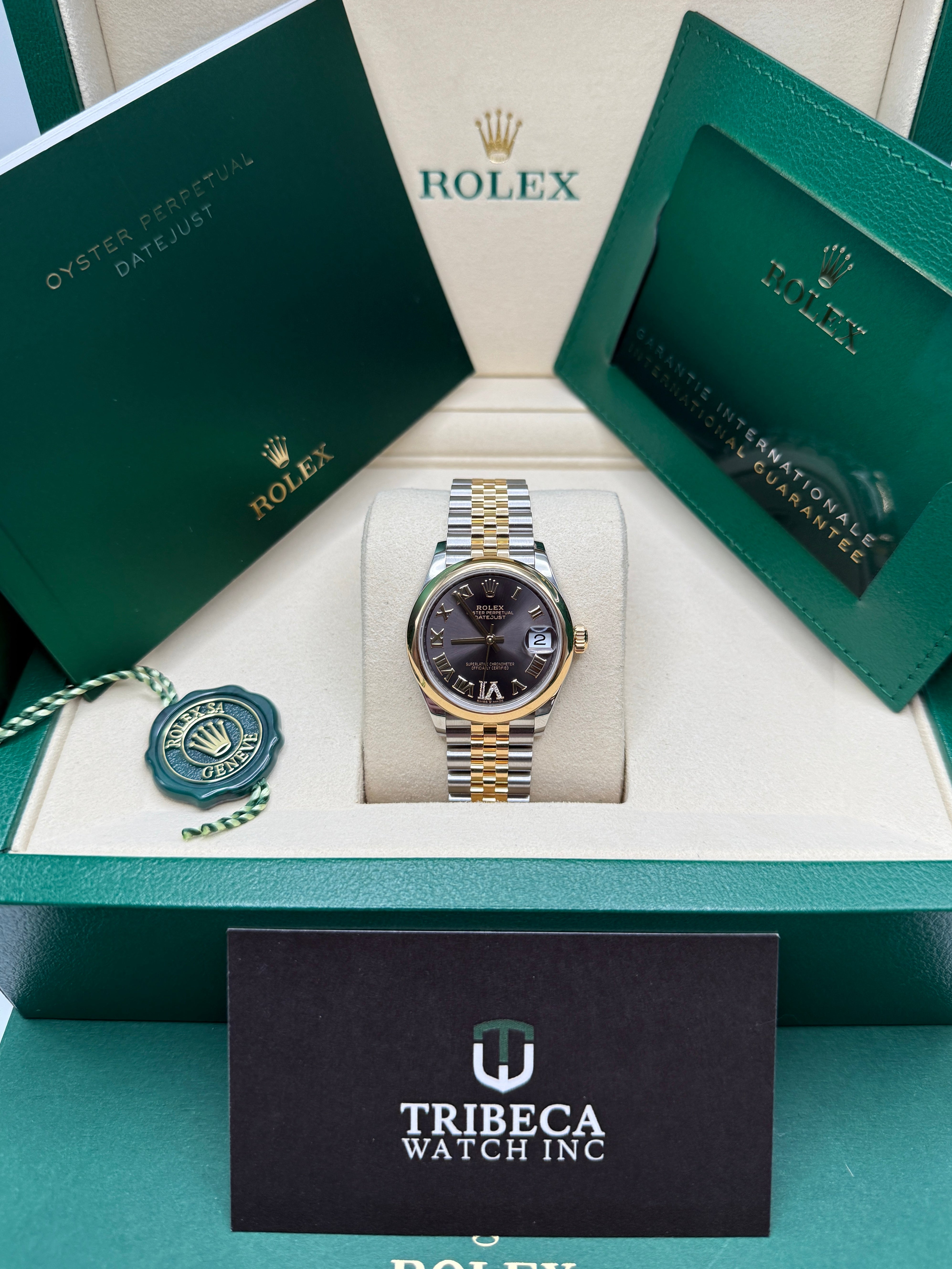 Datejust 31 Yellow Gold Two-Tone Black Dark Grey Roman Diamond Luxury Watch