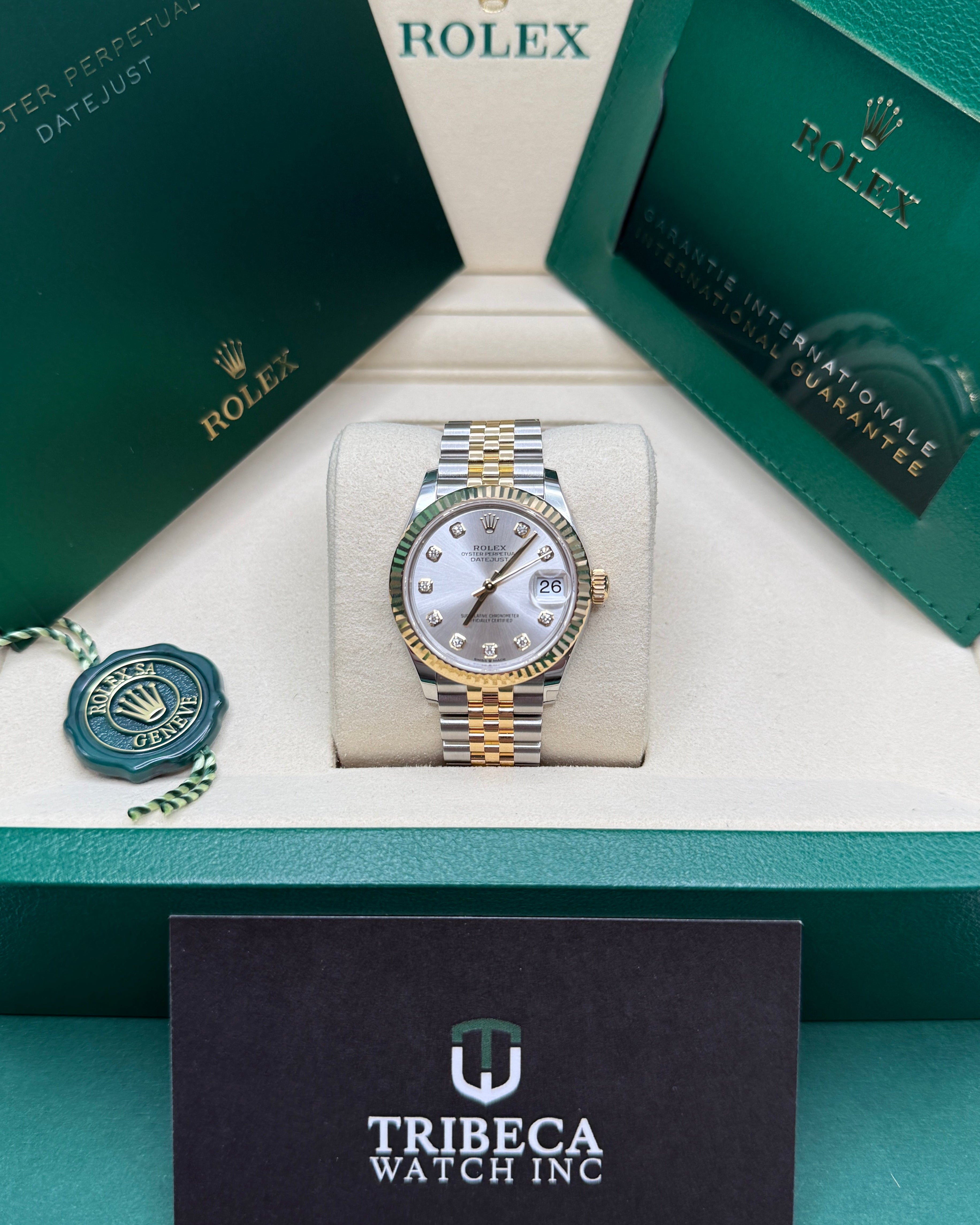 Datejust 31 Yellow Gold Two-Tone Silver Diamond Luxury Watch