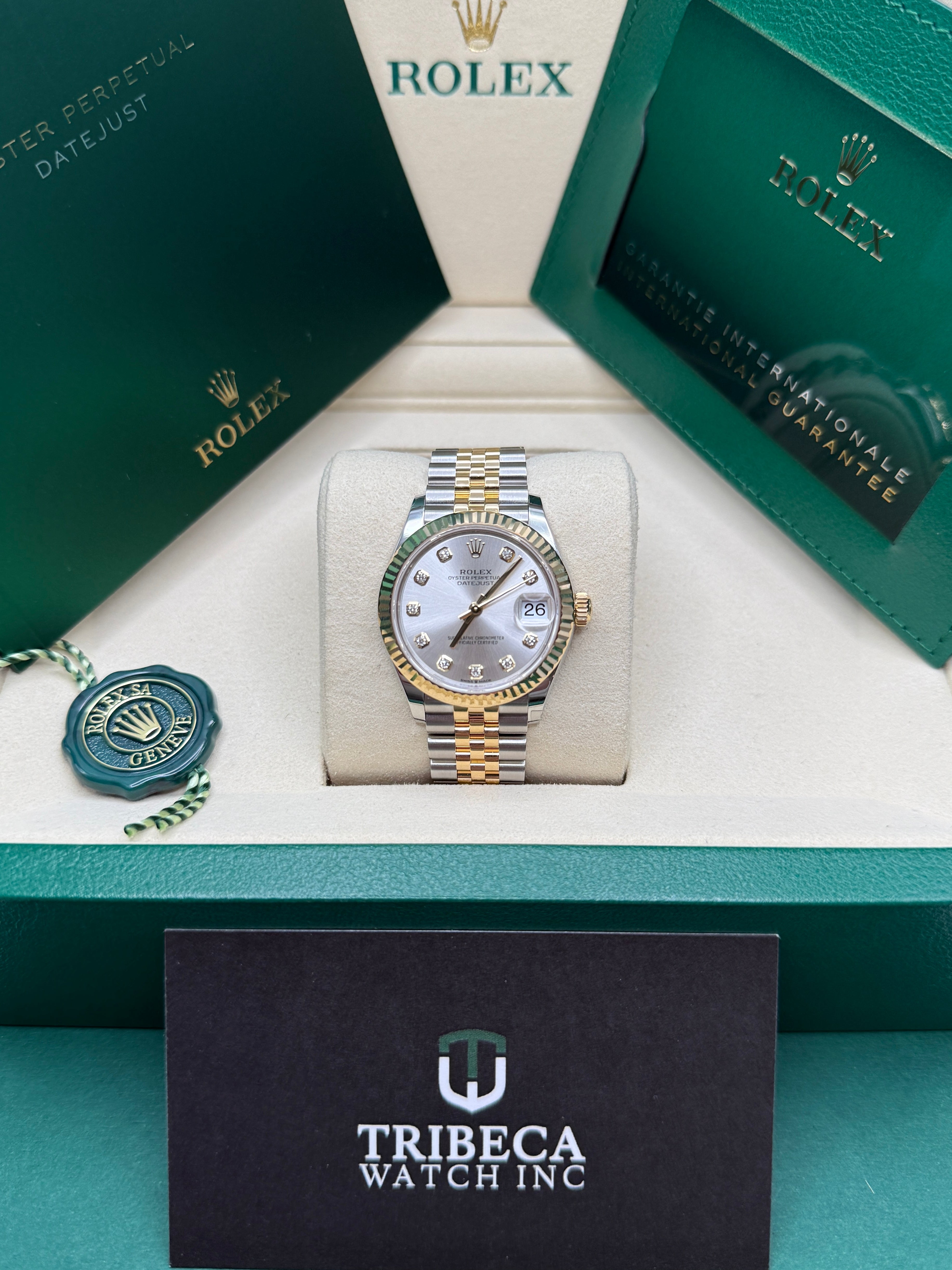 Datejust 31 Yellow Gold Two-Tone Silver Diamond Luxury Watch