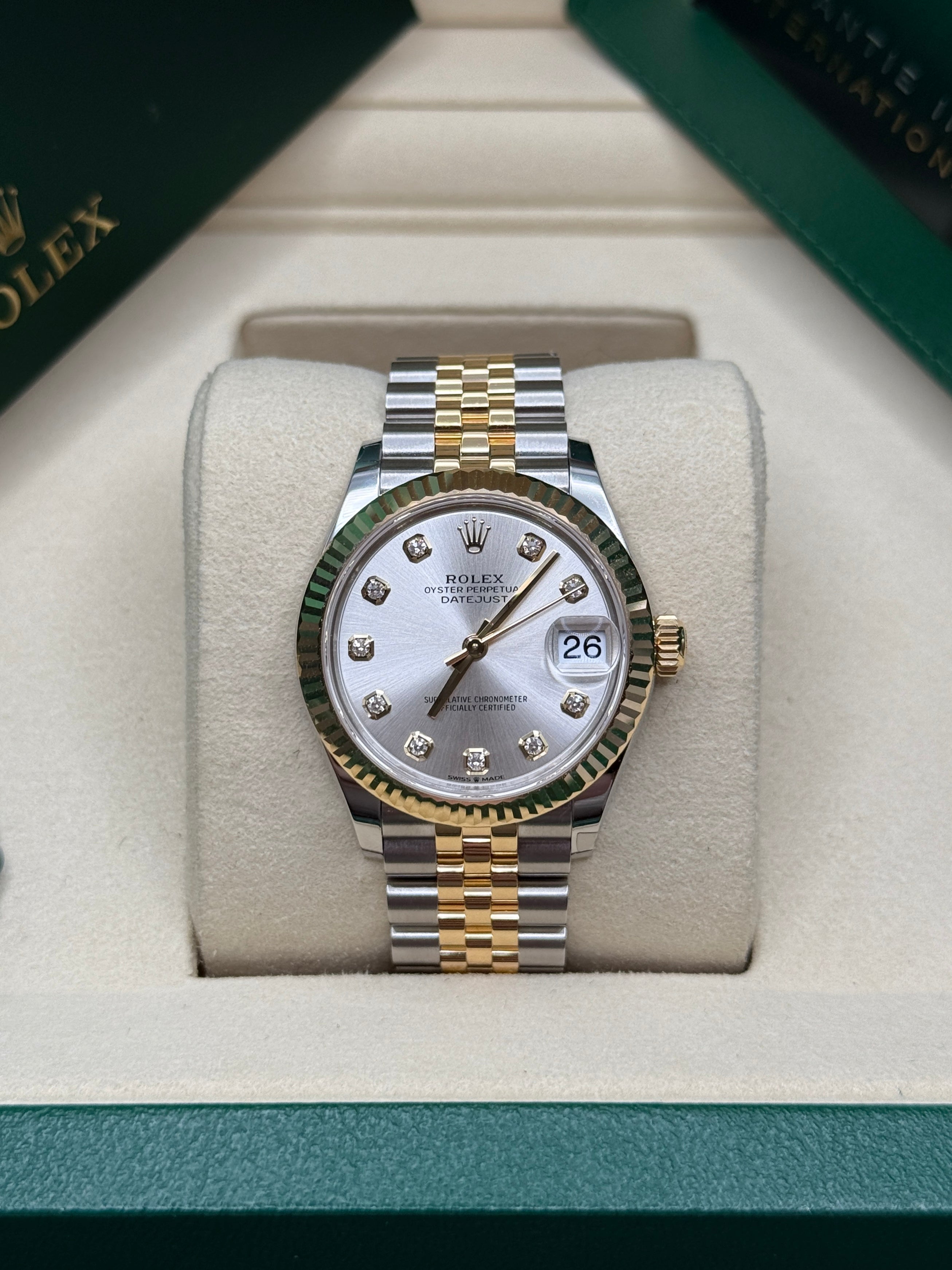 Datejust 31 Yellow Gold Two-Tone Silver Diamond Luxury Watch