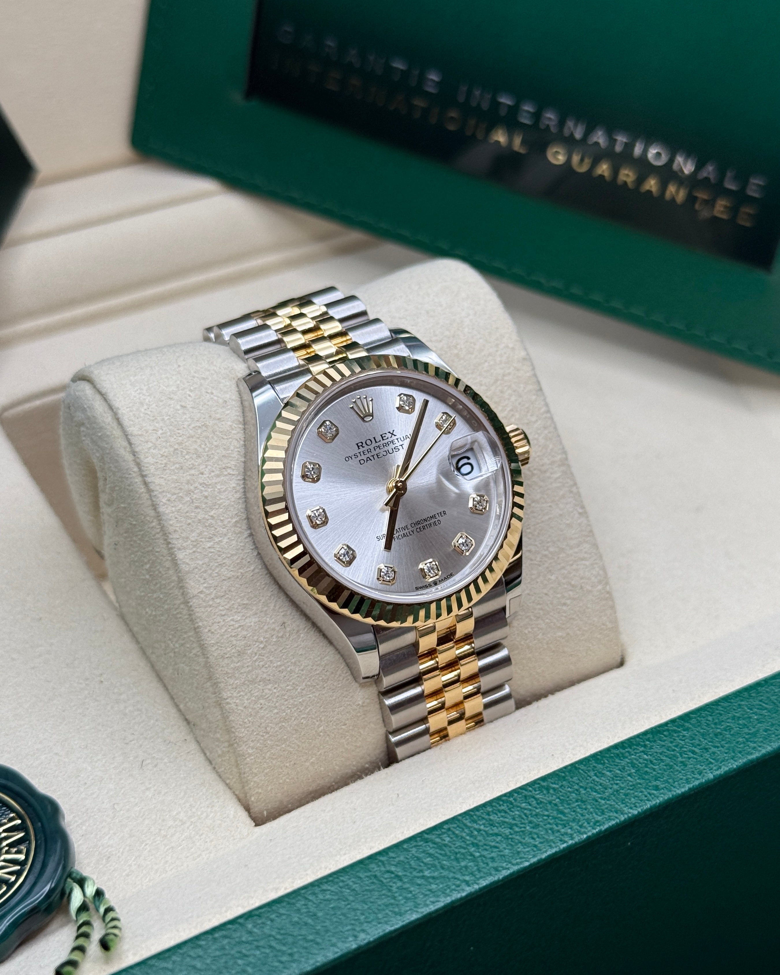 Datejust 31 Yellow Gold Two-Tone Silver Diamond Luxury Watch