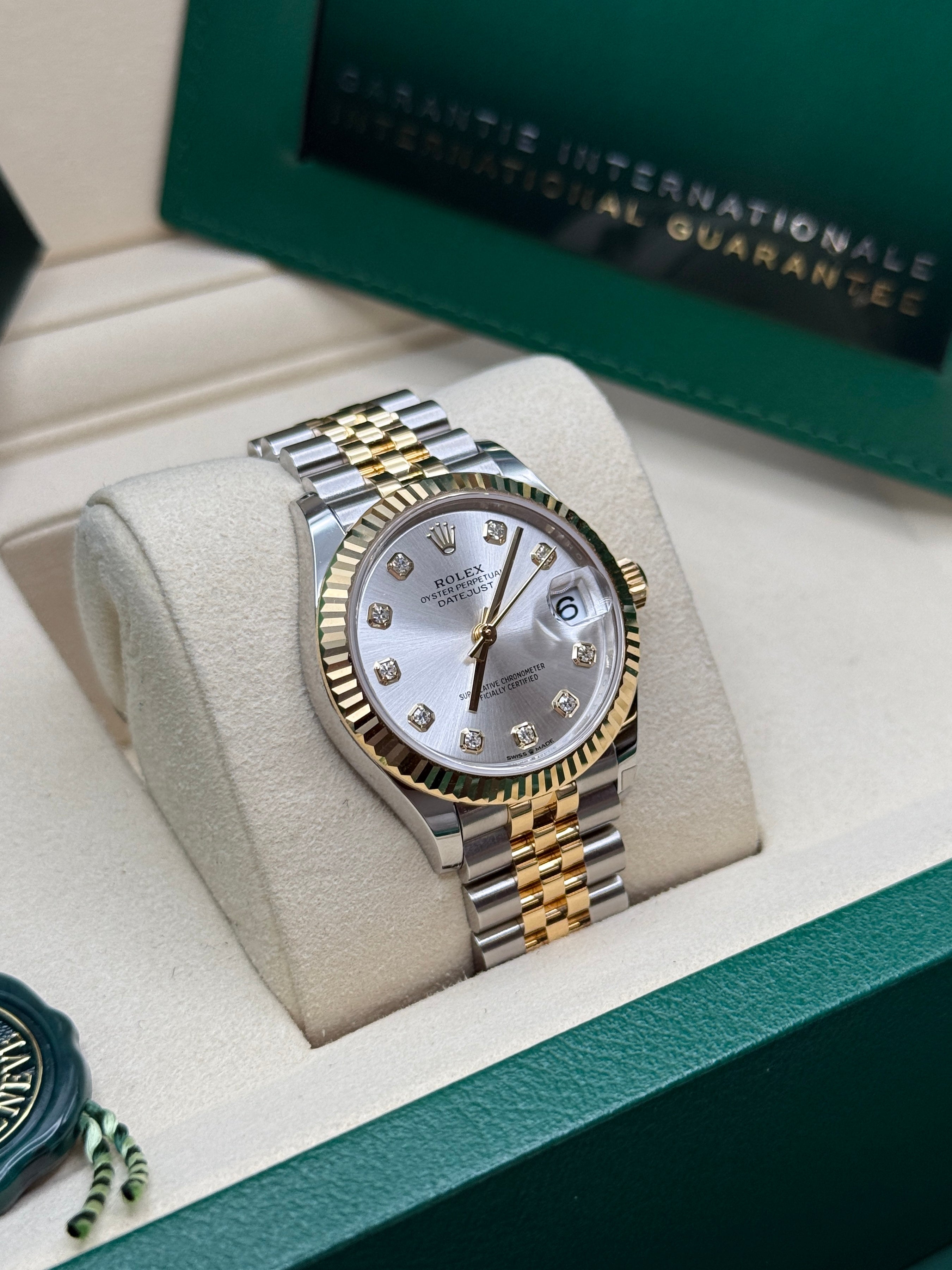 Datejust 31 Yellow Gold Two-Tone Silver Diamond Luxury Watch