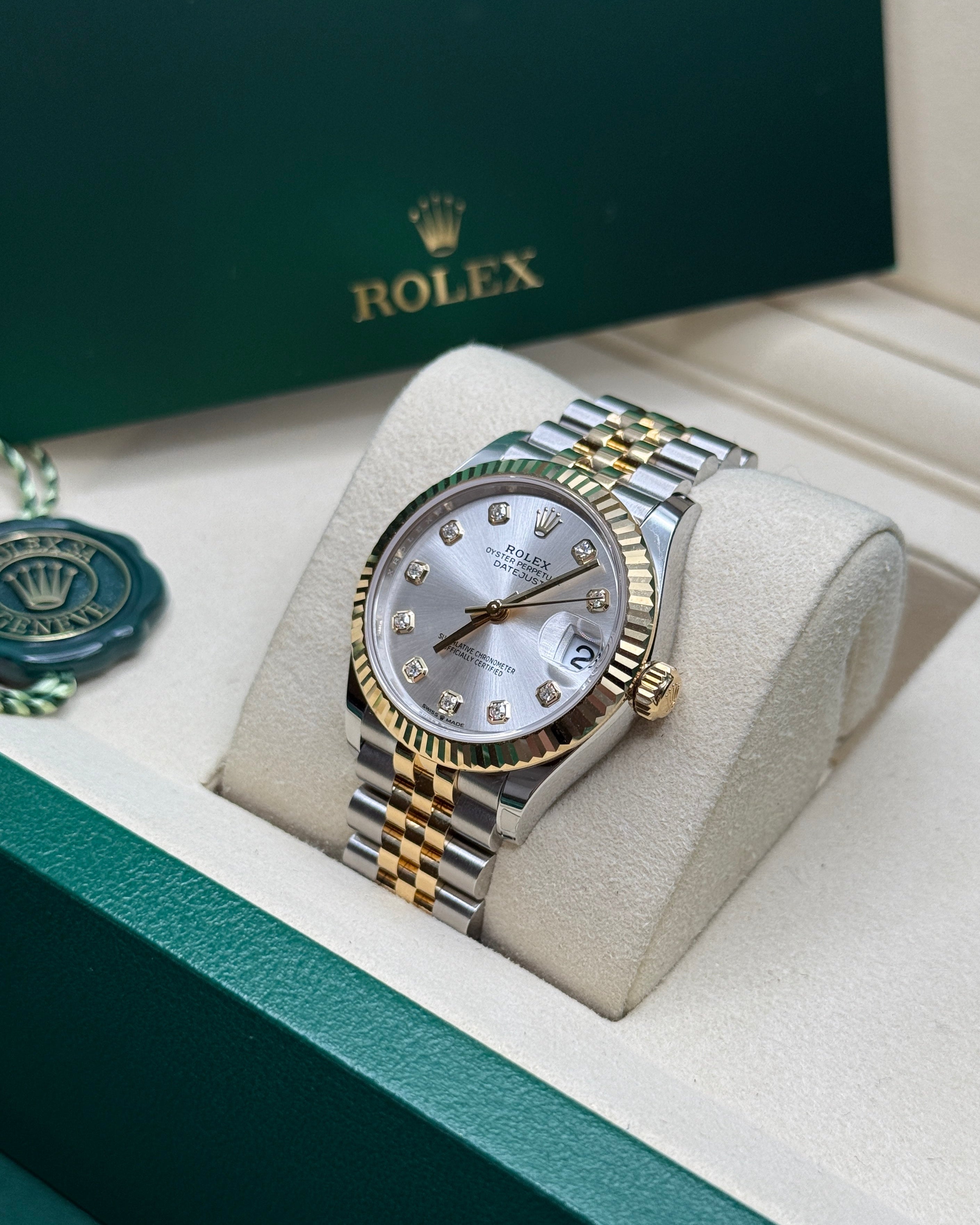 Datejust 31 Yellow Gold Two-Tone Silver Diamond Luxury Watch