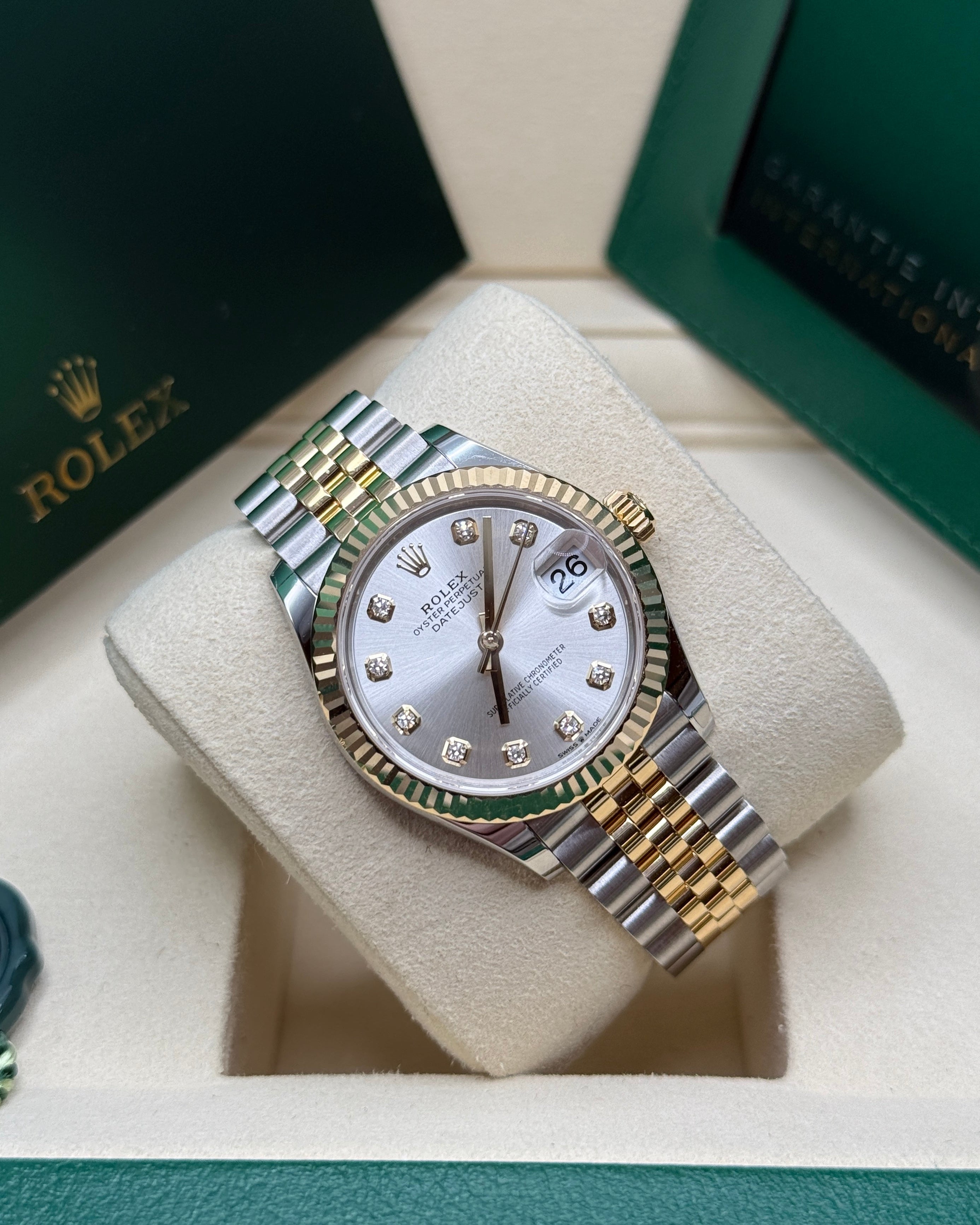 Datejust 31 Yellow Gold Two-Tone Silver Diamond Luxury Watch