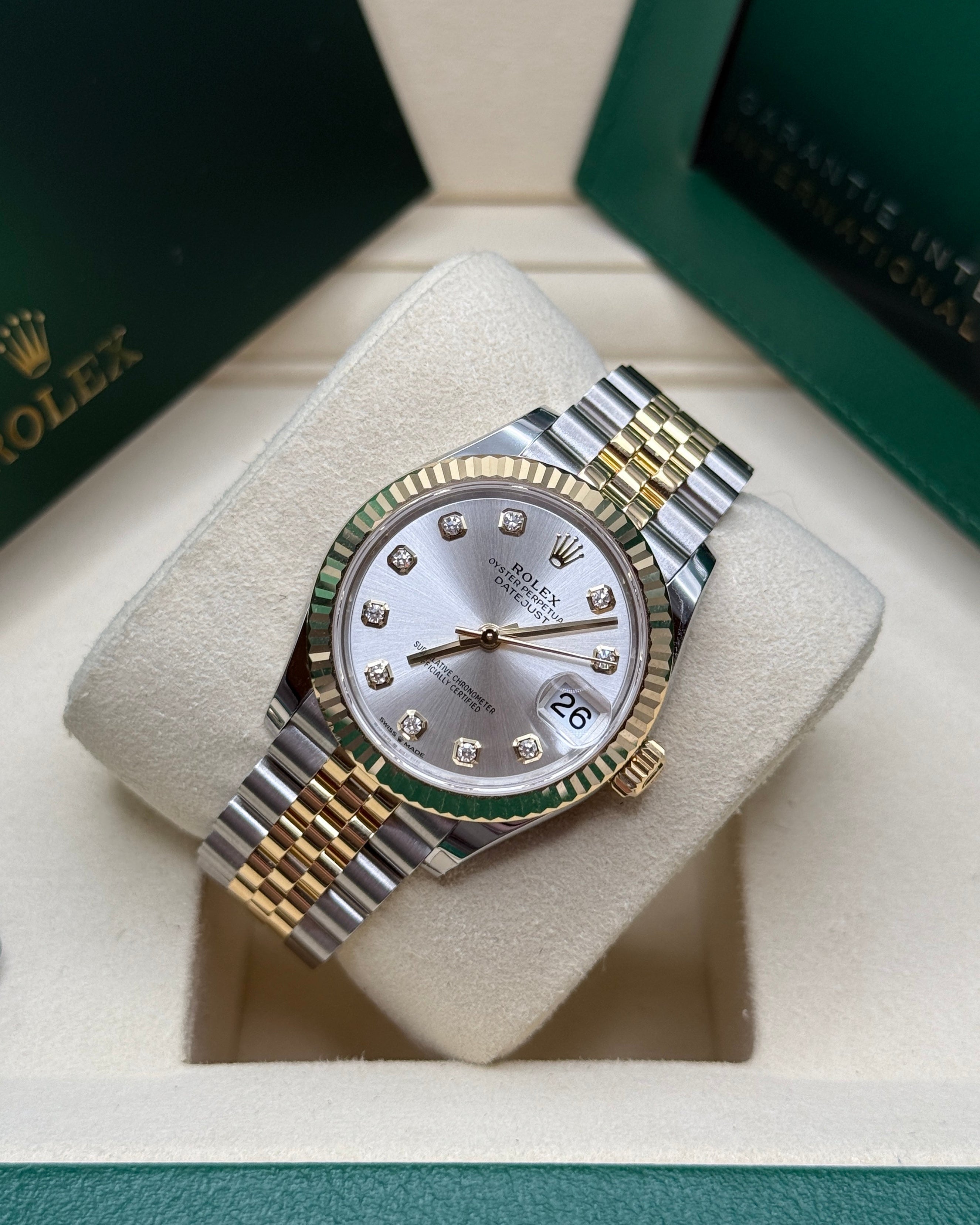Datejust 31 Yellow Gold Two-Tone Silver Diamond Luxury Watch