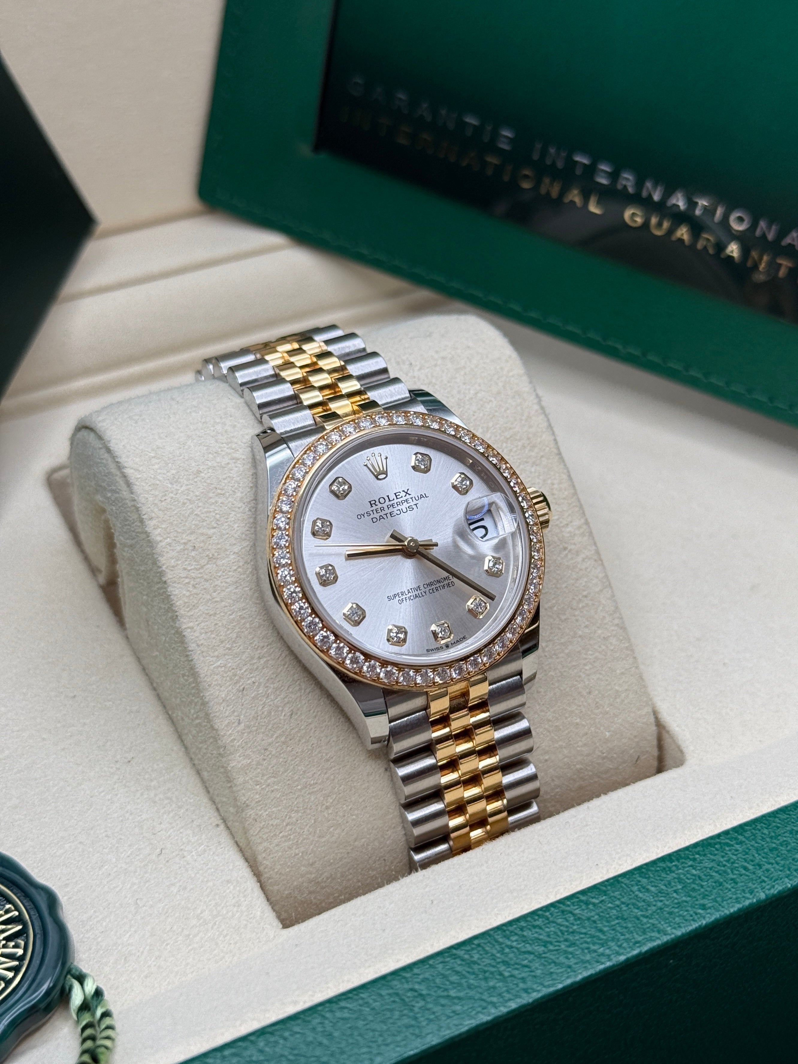 Datejust 31 Yellow Gold Two-Tone Silver Diamond Luxury Watch