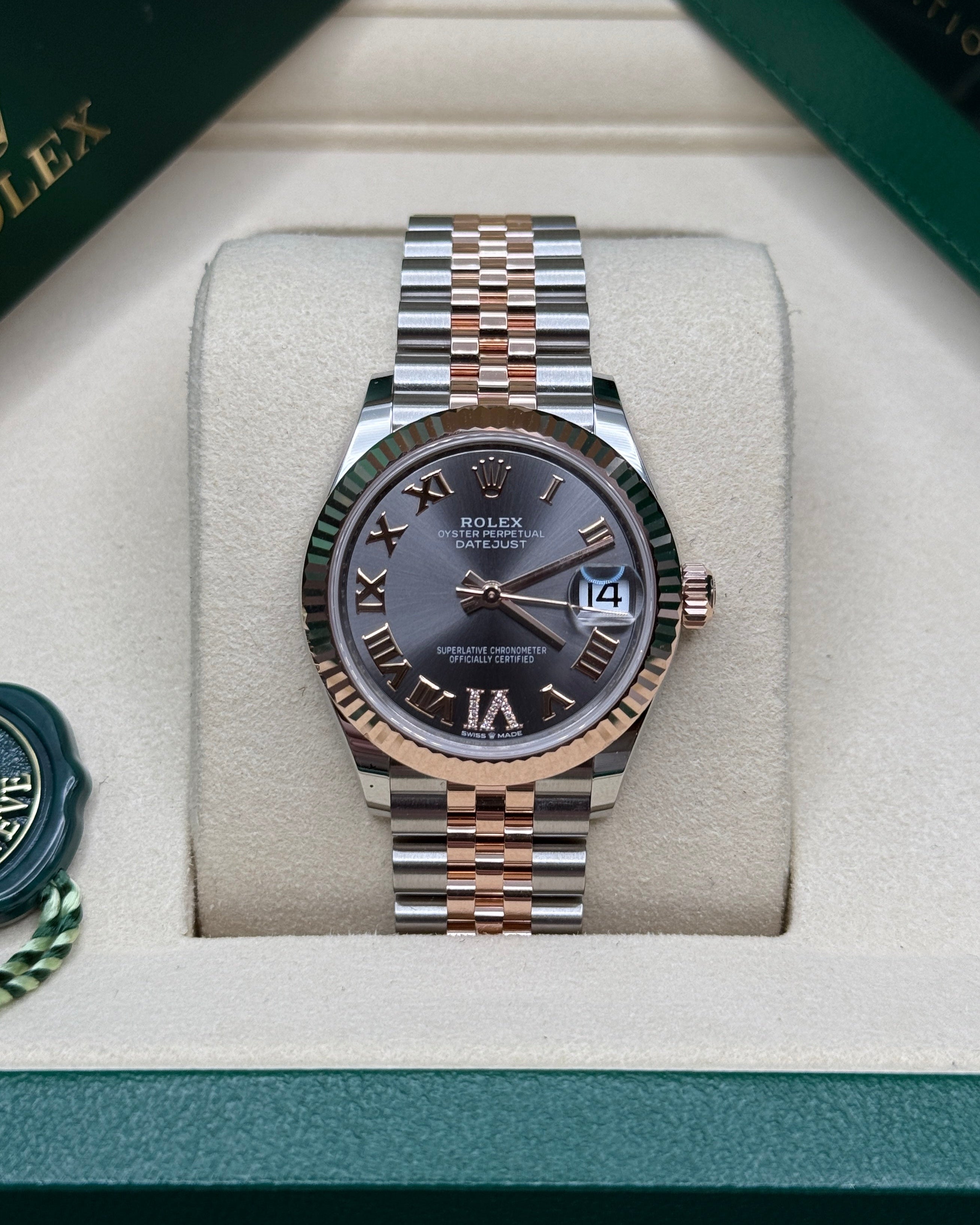 Datejust 31 Everose Gold Two-Tone Slate Roman Diamond Luxury Watch