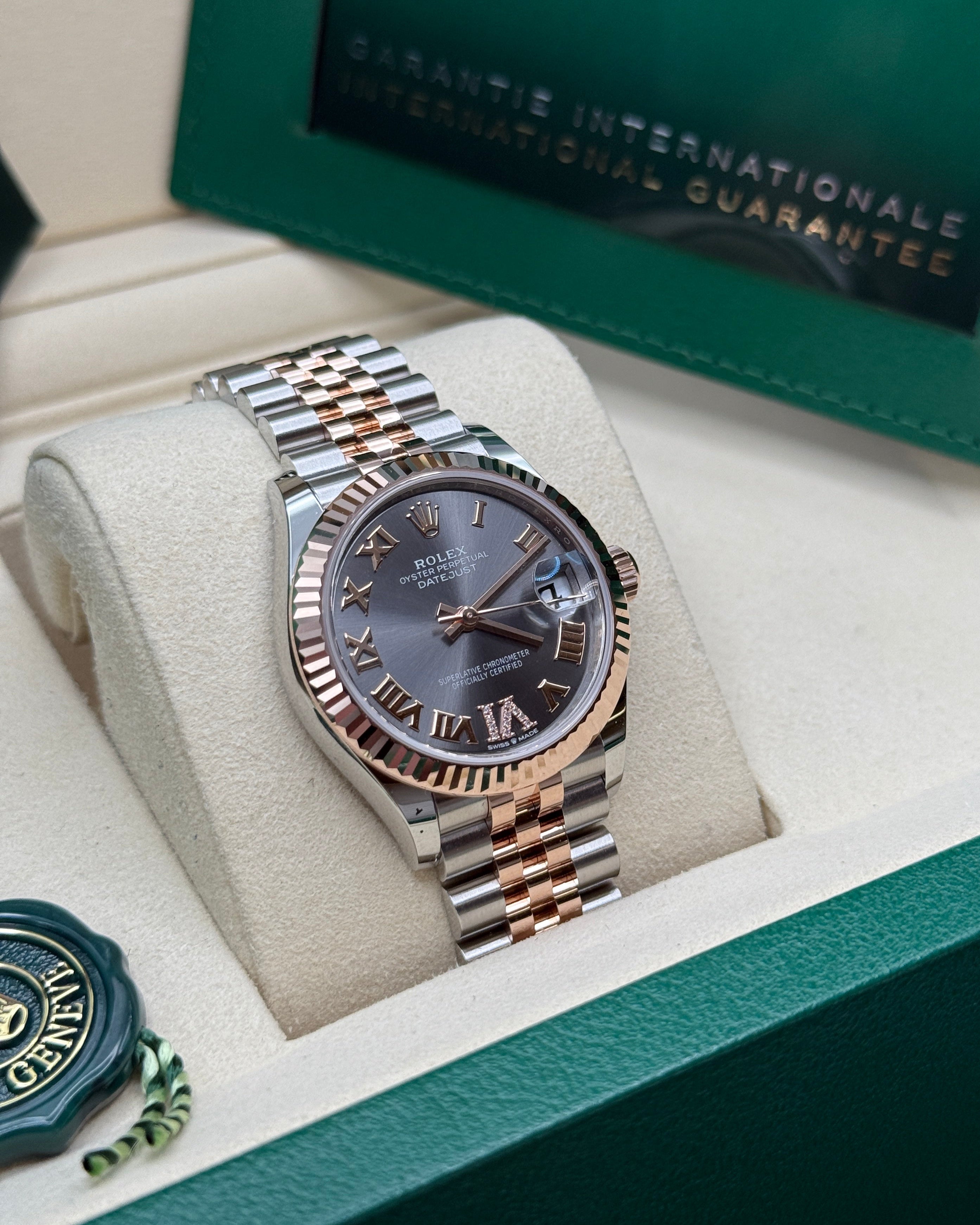 Datejust 31 Everose Gold Two-Tone Slate Roman Diamond Luxury Watch