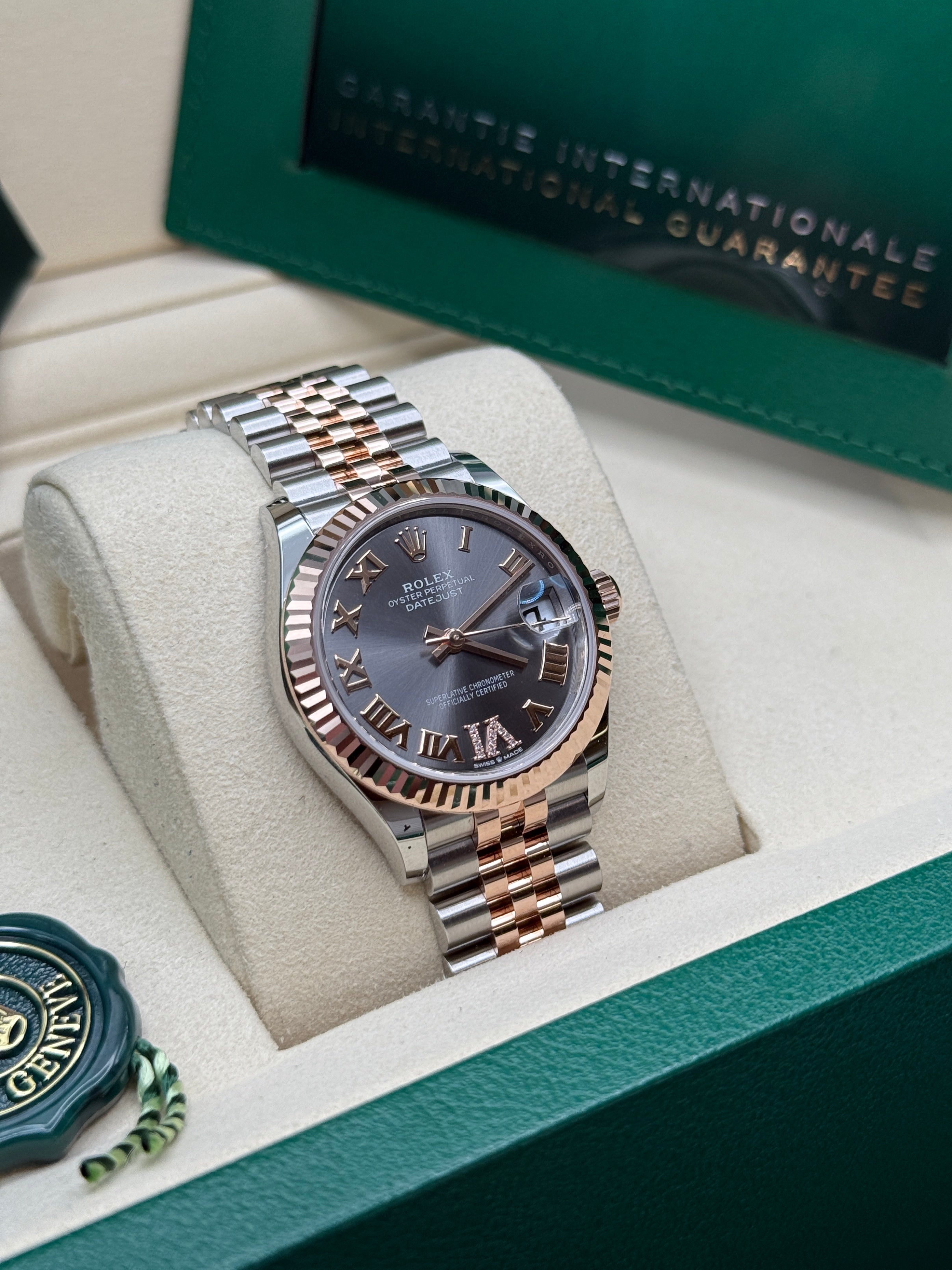 Datejust 31 Everose Gold Two-Tone Slate Roman Diamond Luxury Watch