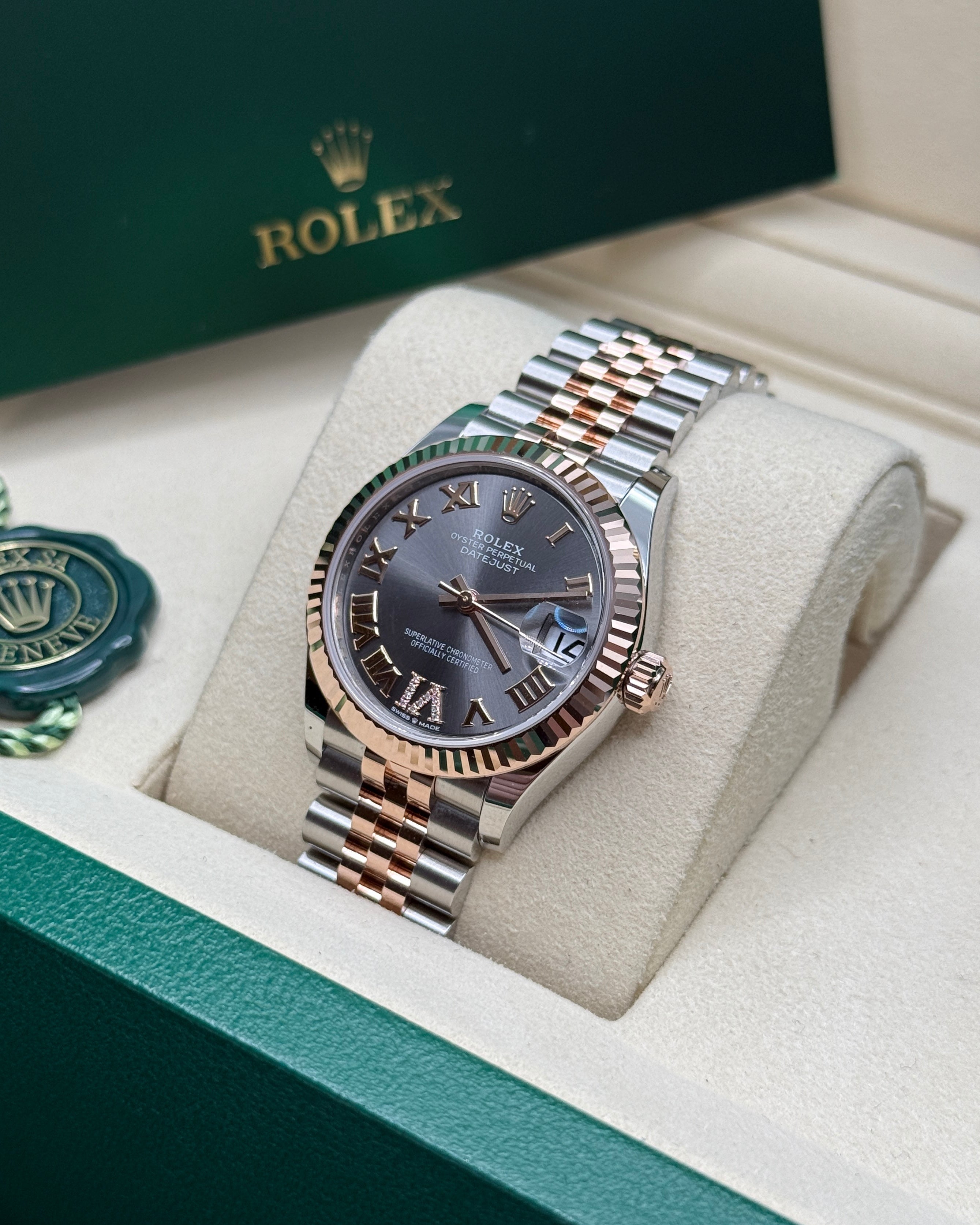 Datejust 31 Everose Gold Two-Tone Slate Roman Diamond Luxury Watch