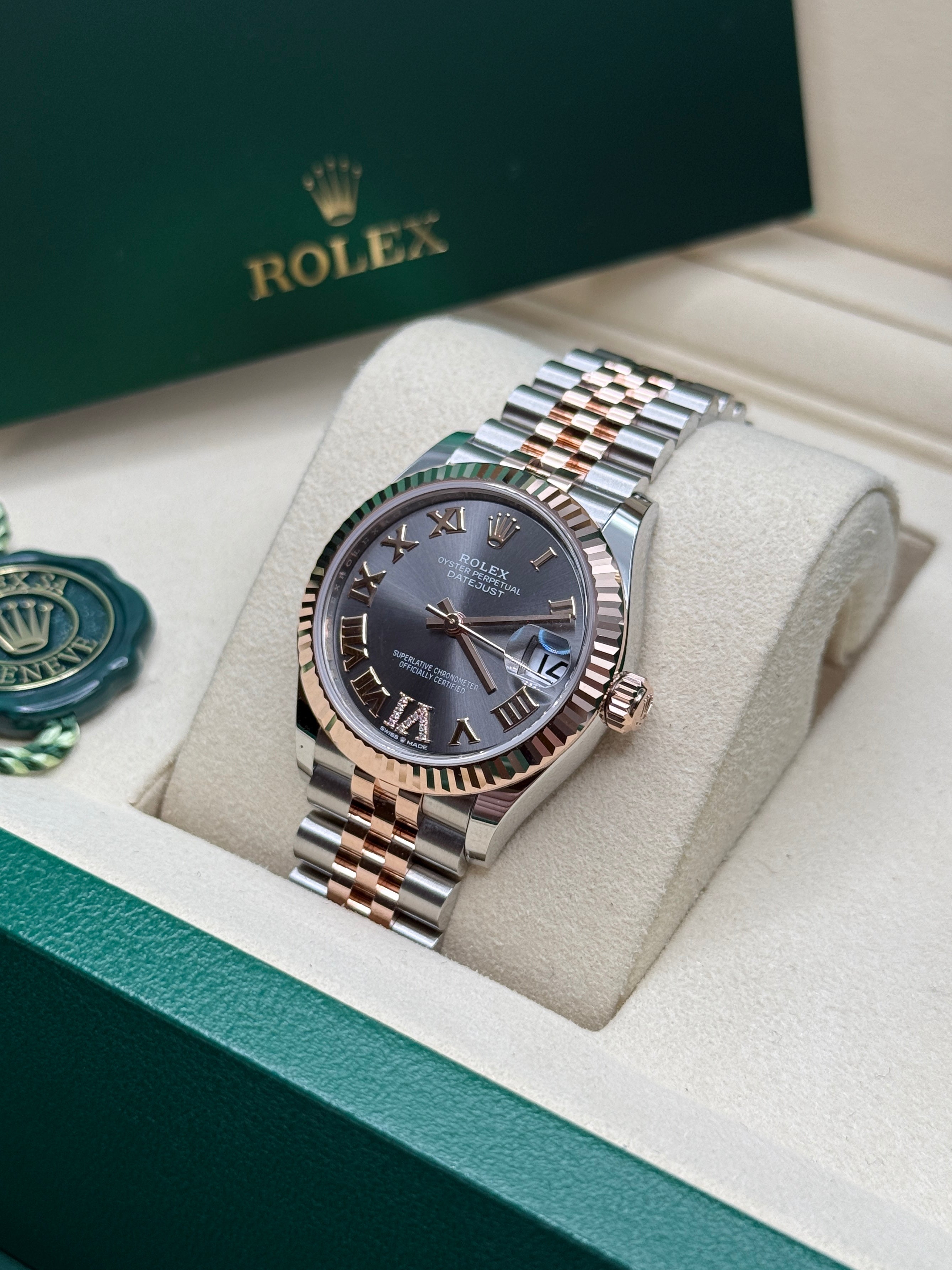 Datejust 31 Everose Gold Two-Tone Slate Roman Diamond Luxury Watch