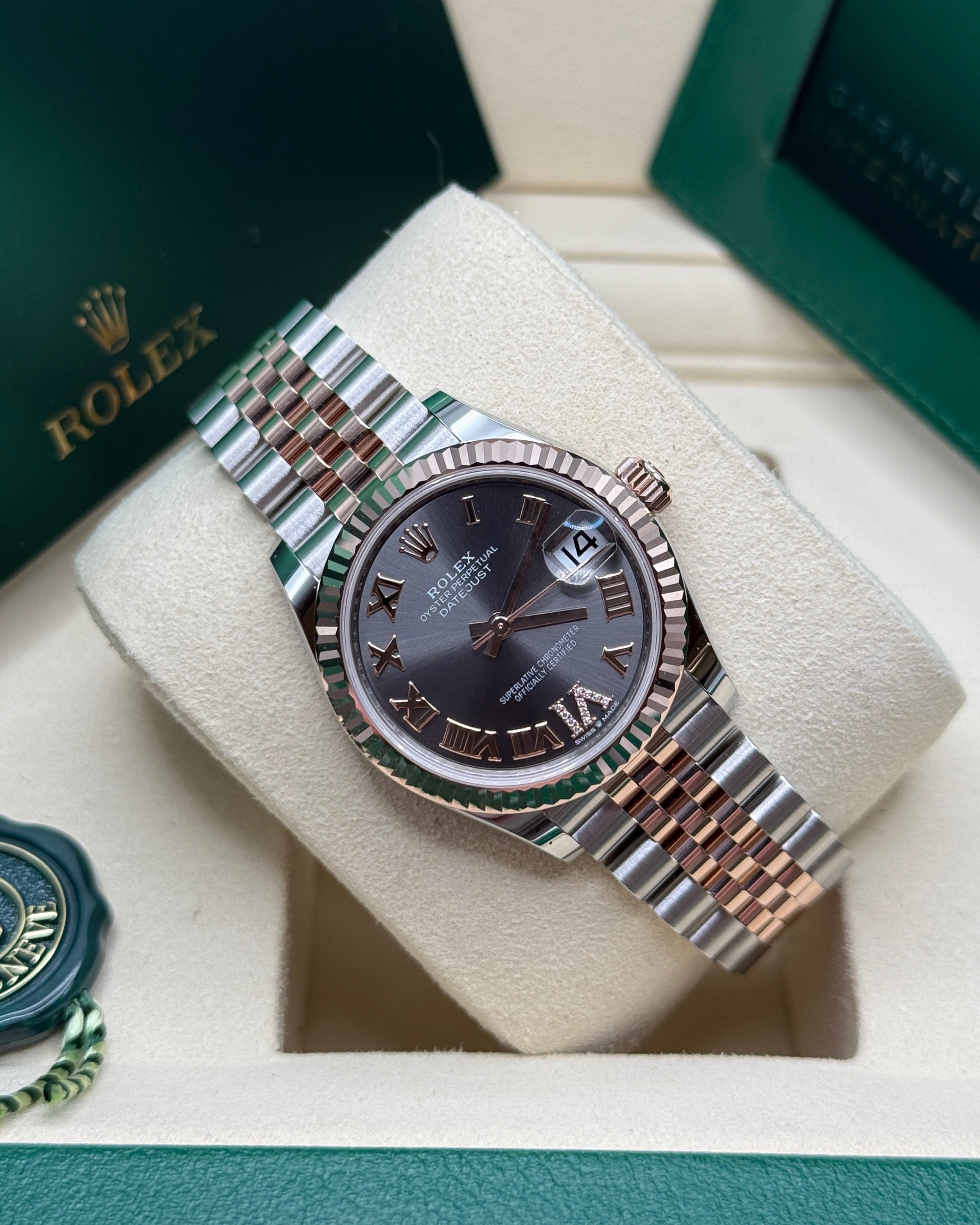 Datejust 31 Everose Gold Two-Tone Slate Roman Diamond Luxury Watch