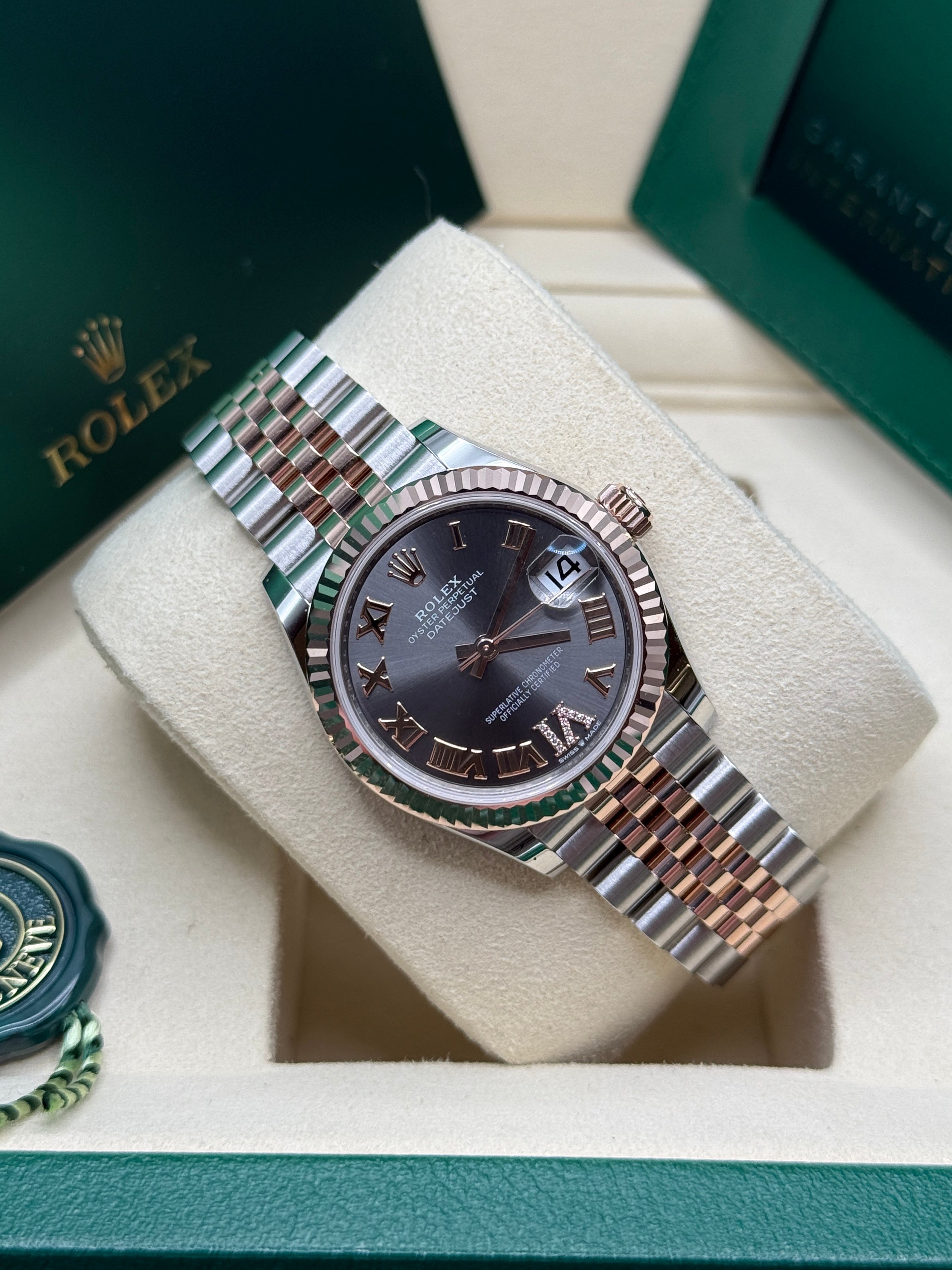 Datejust 31 Everose Gold Two-Tone Slate Roman Diamond Luxury Watch