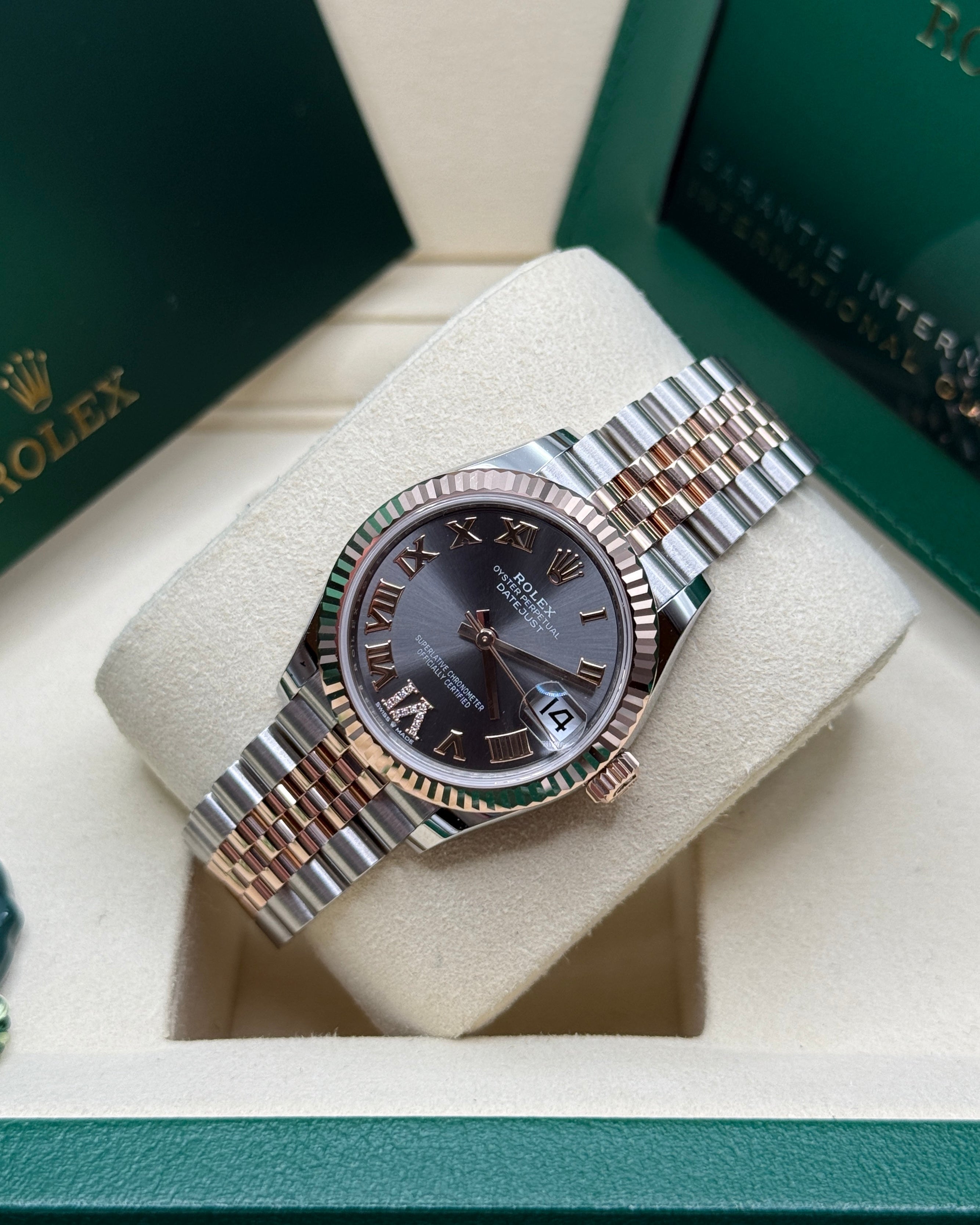 Datejust 31 Everose Gold Two-Tone Slate Roman Diamond Luxury Watch