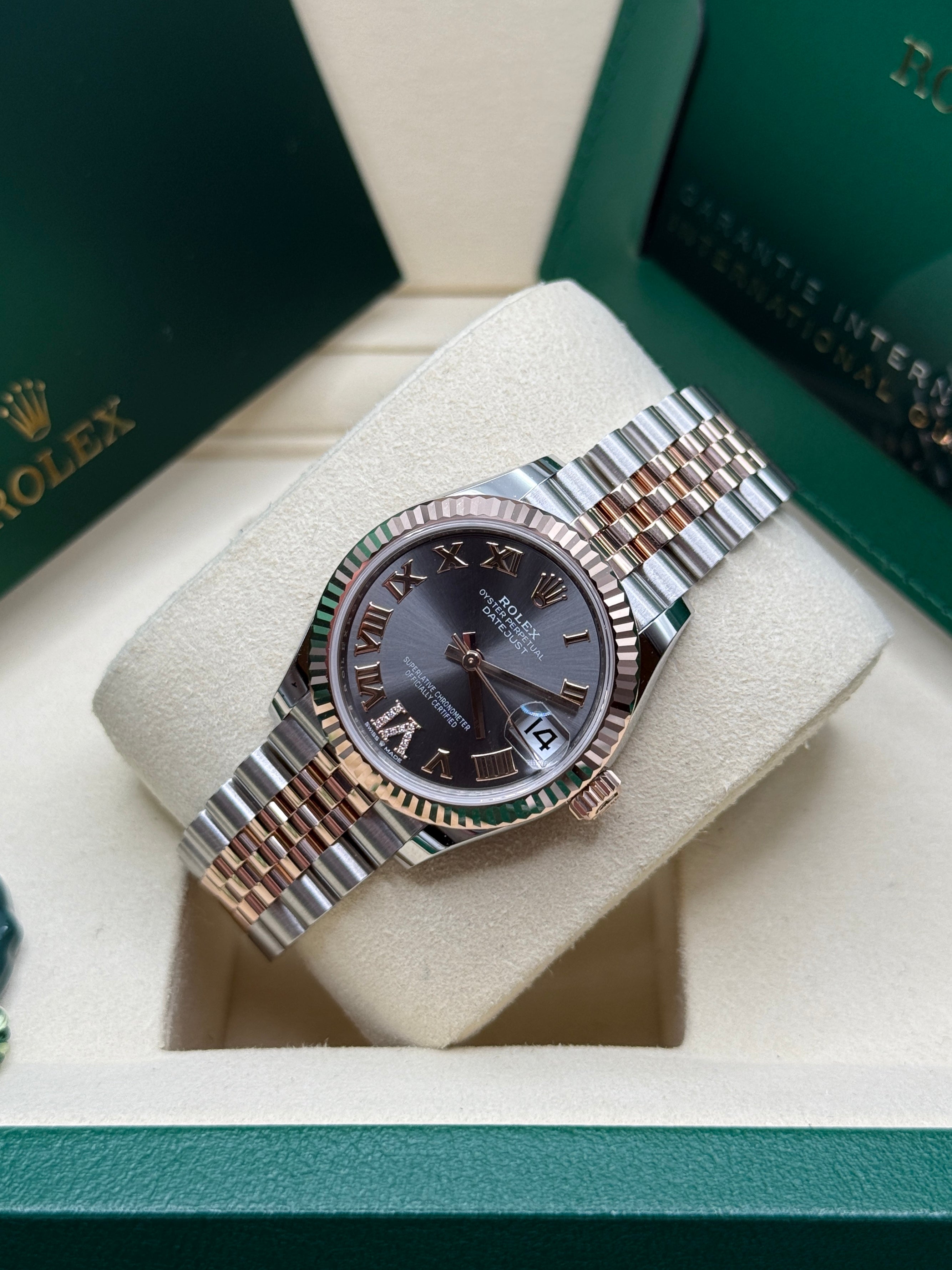 Datejust 31 Everose Gold Two-Tone Slate Roman Diamond Luxury Watch